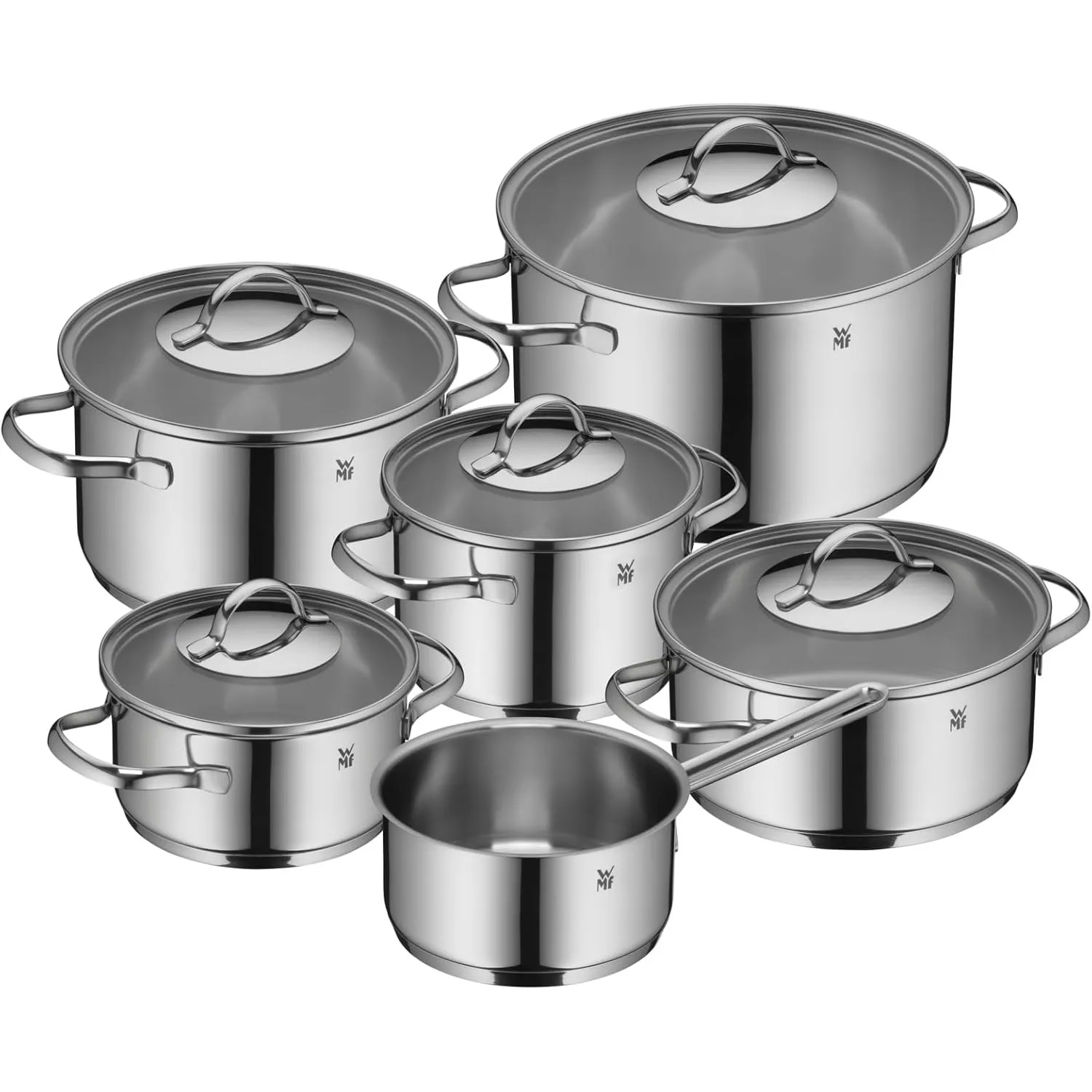 WMF Aparto Vorteils Topfset Induktion 6-teilig, Kochtopf Set mit Glasdeckel, Cromargan Edelstahl poliert, Induktions Tö…