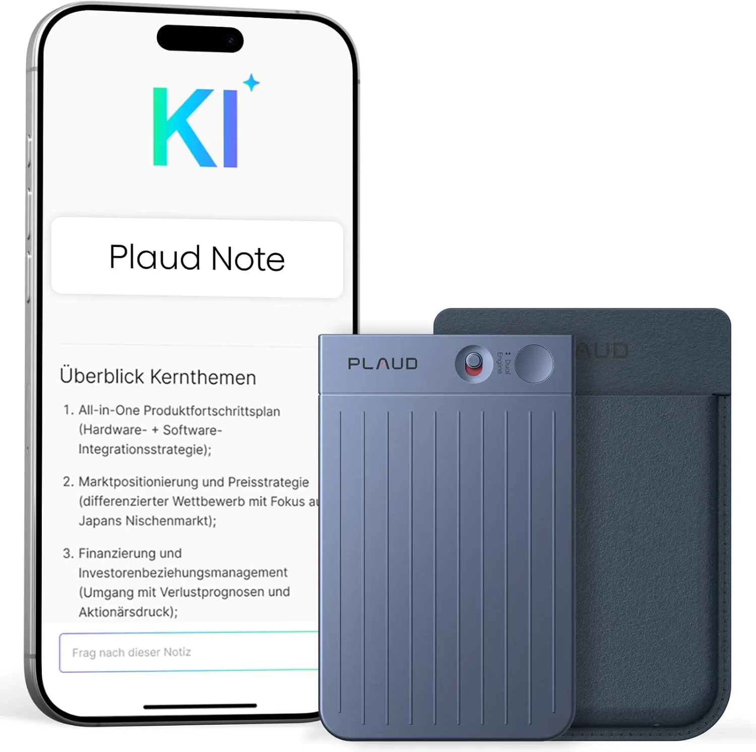 Plaud Note KI Digitales Diktiergerät mit Hülle - 64 GB Aufnahmegerät mit KI-Technologie zum Transkribieren und Zusammen…