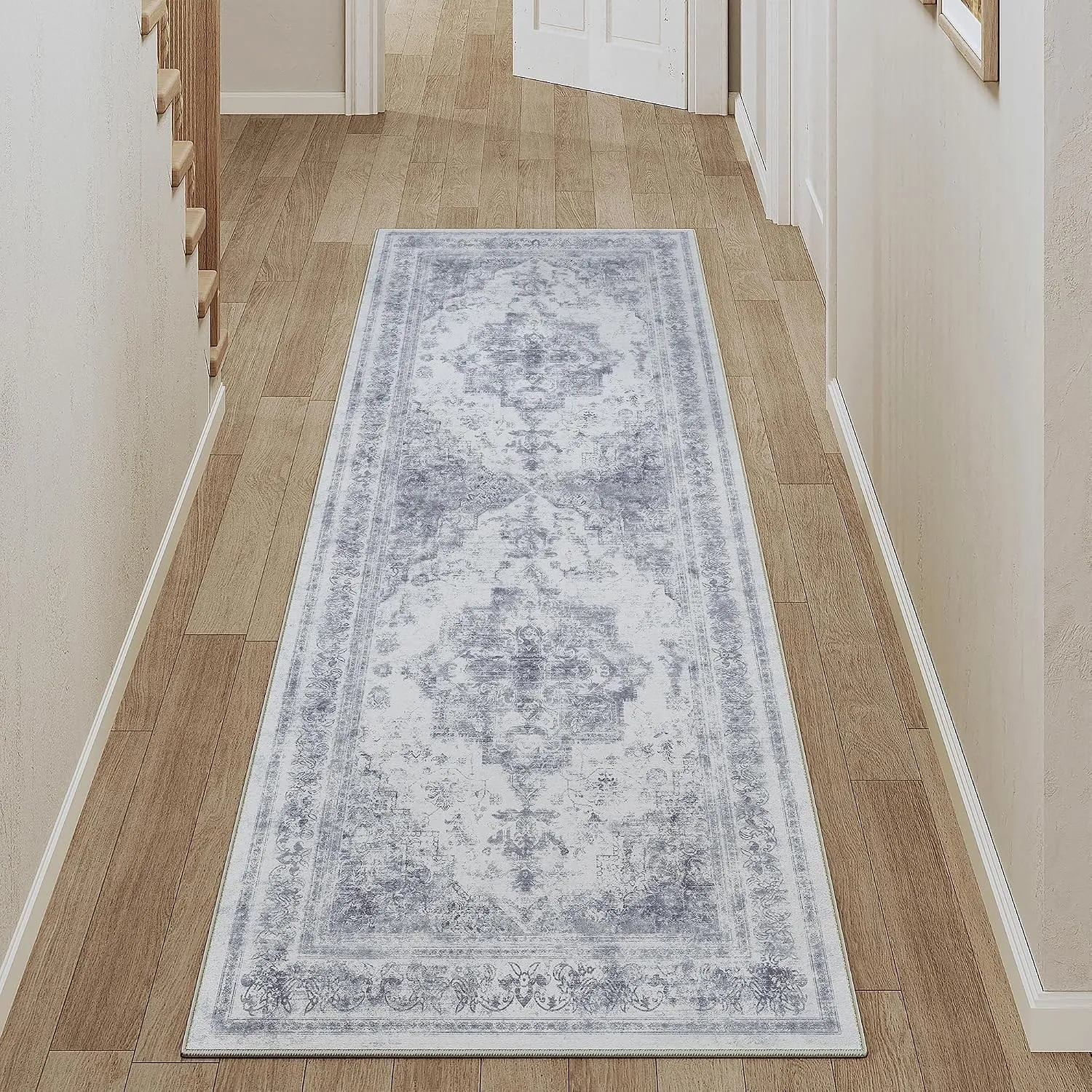 HUGEAR Blau Vintage Teppich Läufer Flur 60x180cm Waschbar