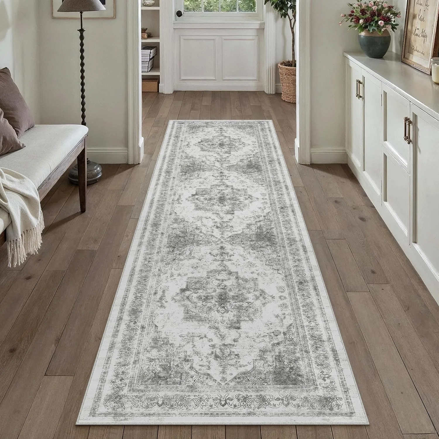 HUGEAR Grau Vintage Teppich Läufer Flur 60x240cm Waschbar