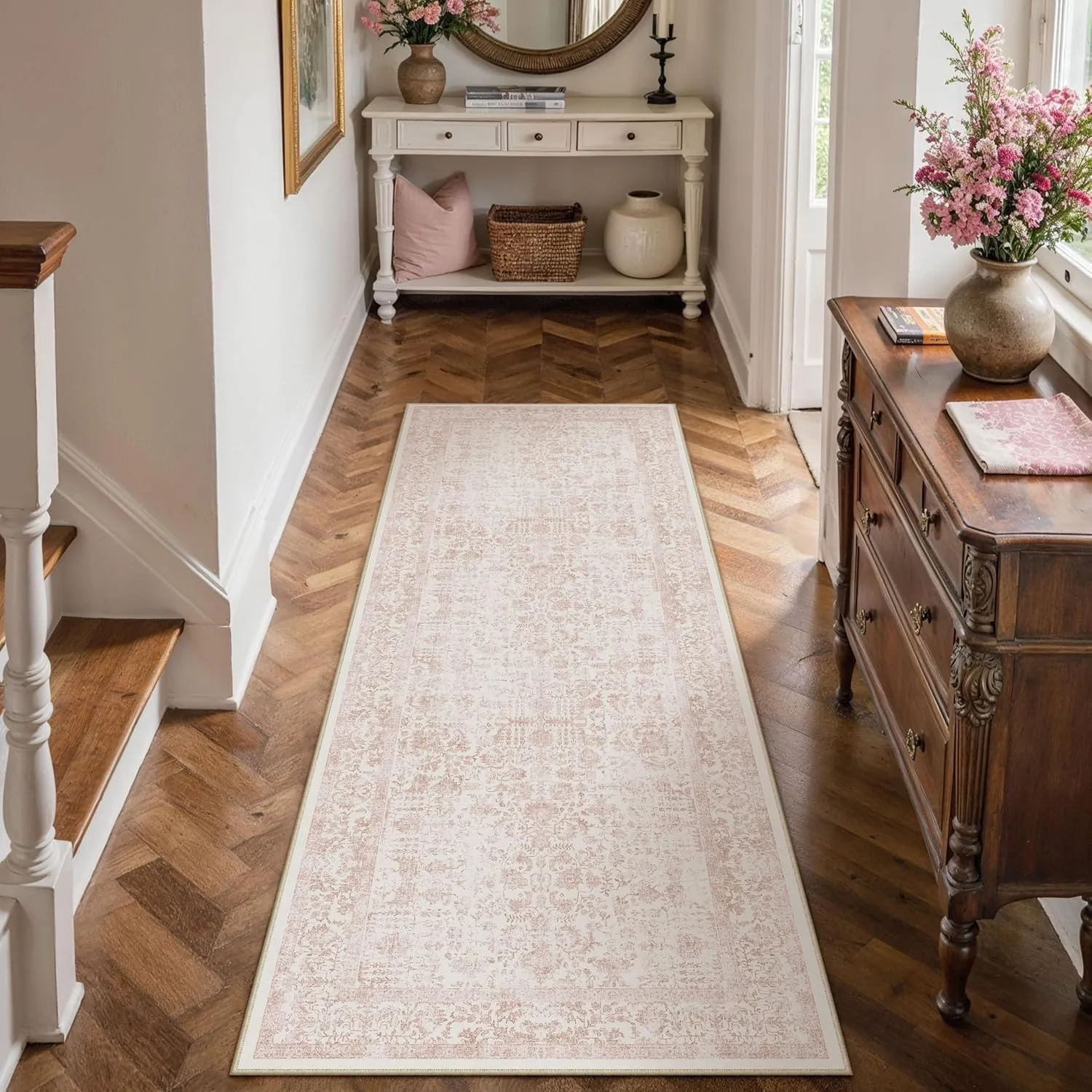 HUGEAR Rose Vintage Teppich Läufer Flur 60x180cm Waschbar