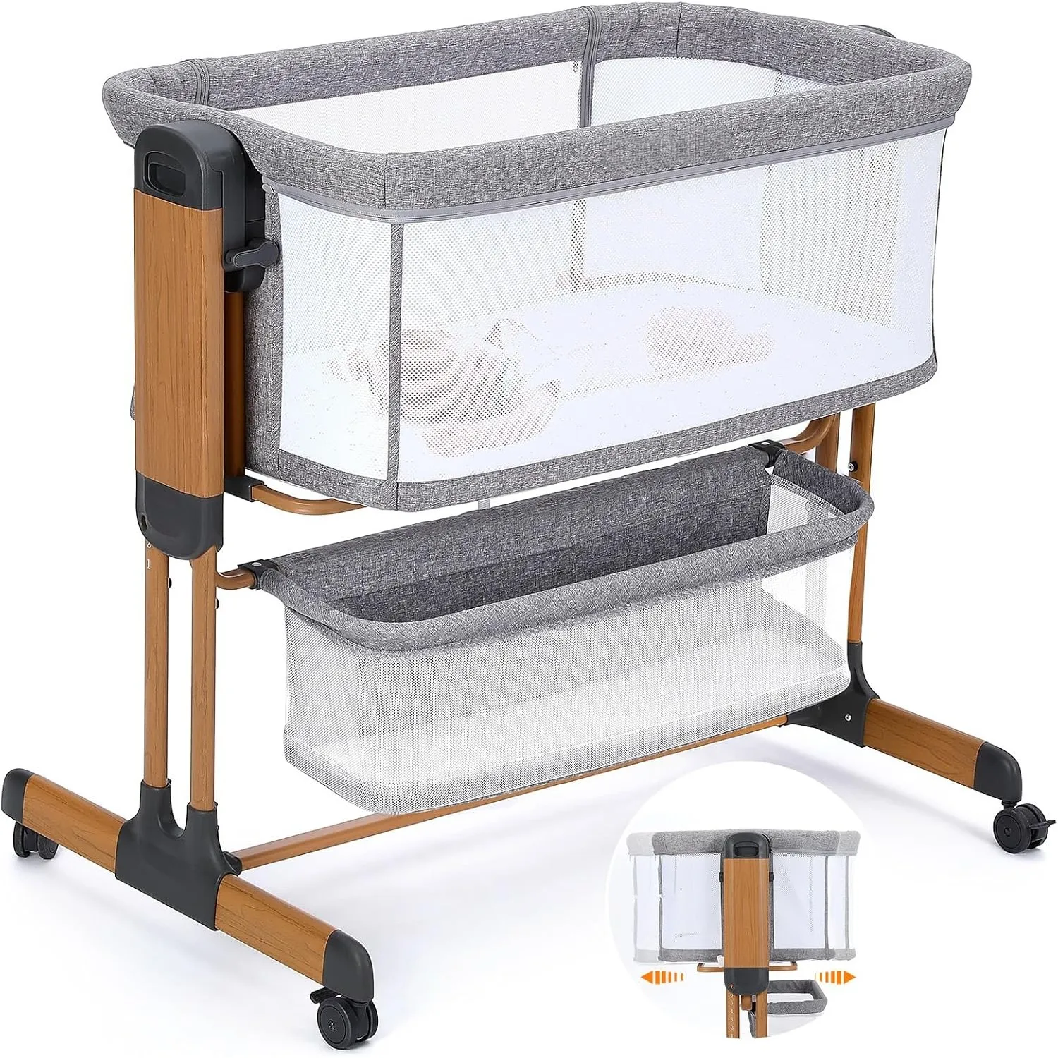 3 in 1 Baby-Beistellbett, Babybett mit Weich Matratze, Sicher Getestet & Vielseitig Einsetzbar, 7-Fach Höhenverstellung…