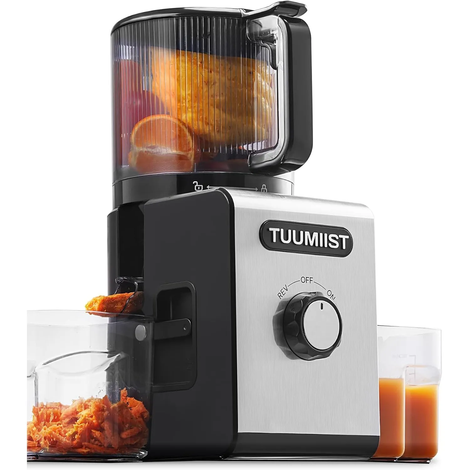TUUMIIST 150MM Entsafter Slow Juicer, 3 L für ganze Früchte, Glanzschwarz