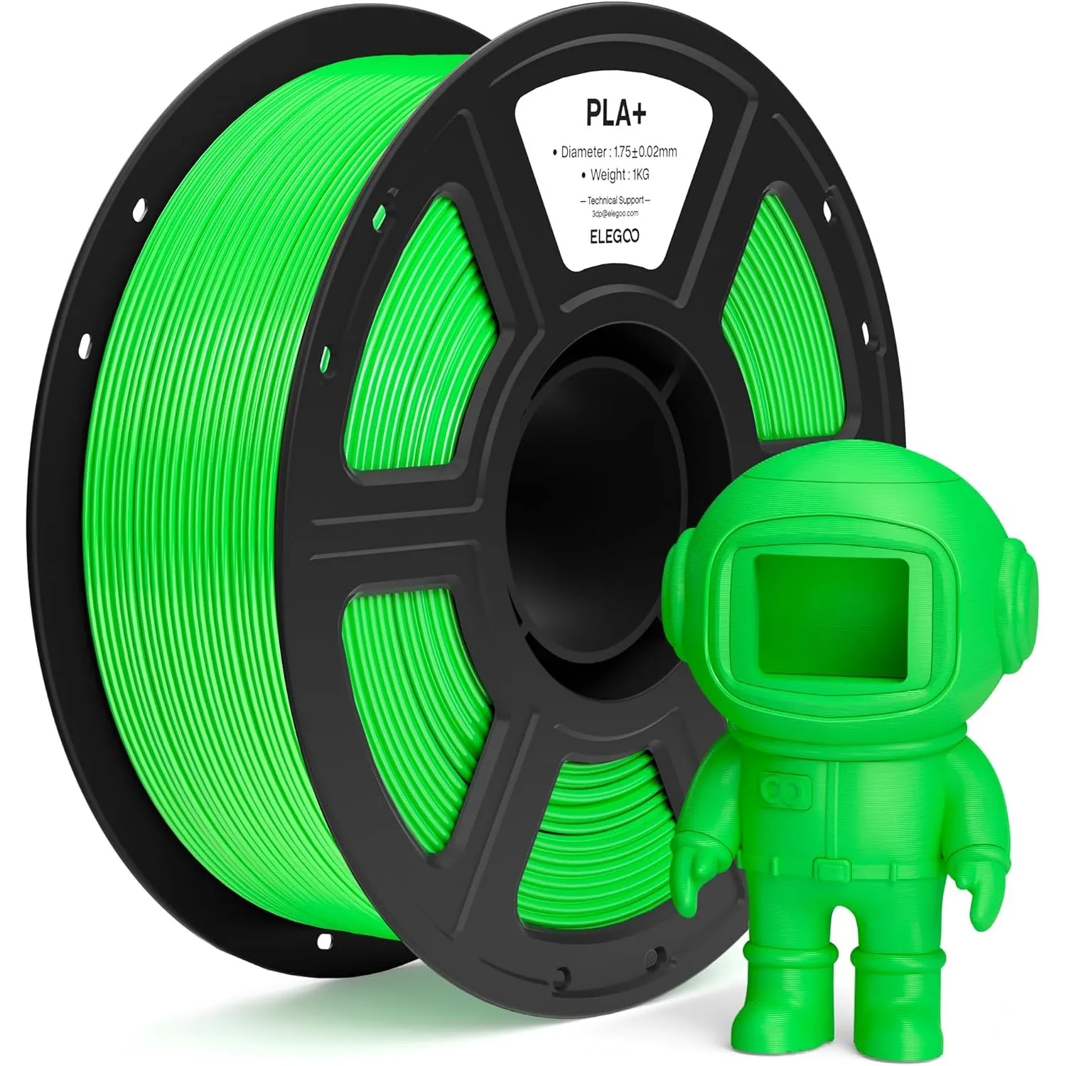 ELEGOO PLA+ Filament 1,75 mm Neongrün 1 kg, Hochfestes PLA Plus Filament-3D-Druckmaterialien, Maßgenauigkeit +/- 0,02 m…