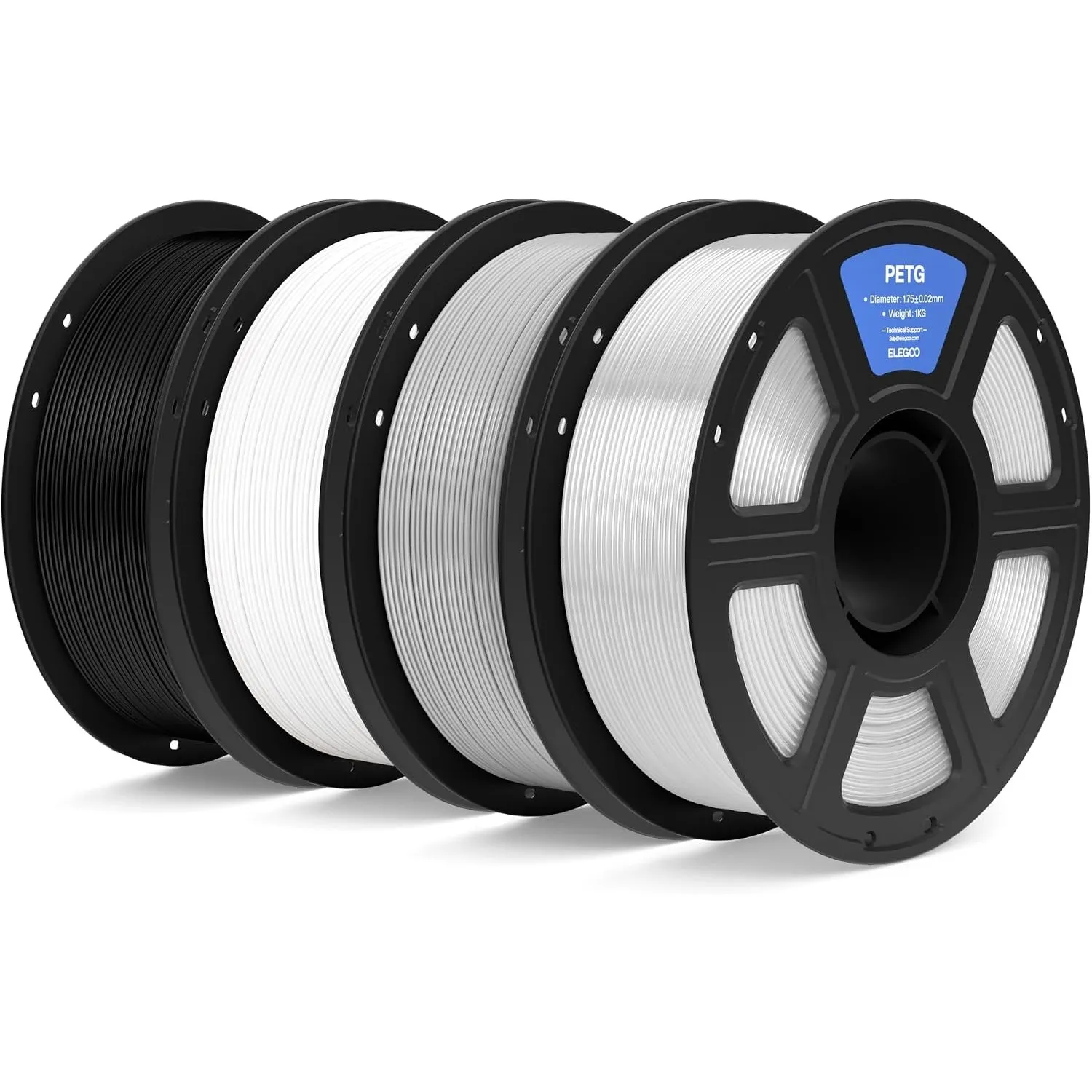 ELEGOO PETG Filament 1.75mm 4KG Schwarz/Weiß/Grau/Transparent