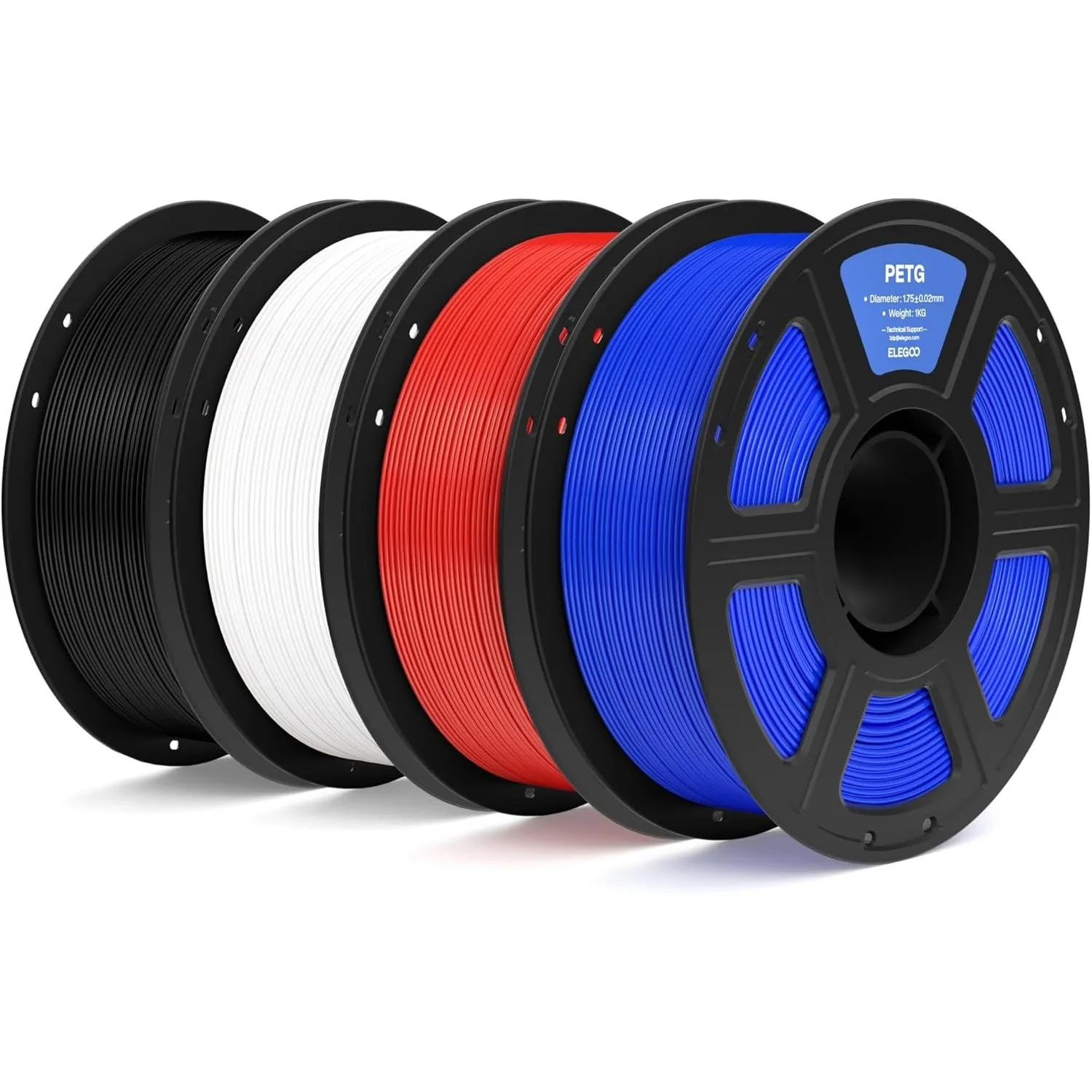 ELEGOO PETG Filament 1,75 mm Schwarz Weiß Rot Blau 4 KG, 3D-Drucker-Filament, Maßgenauigkeit +/- 0,02 mm, 1-kg-Spule (2…