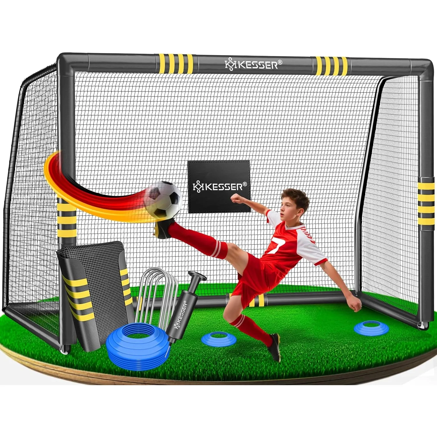 KESSER® Fußballtor für Garten Robustes Outdoor Training Schusstraining UV-beständigem Netz, Stahlrahmen mit Polsterung,…