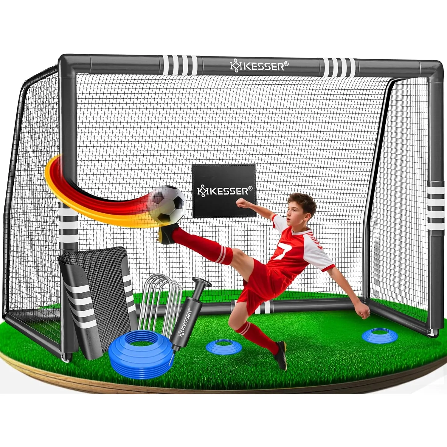 KESSER® Fußballtor für Garten Robustes Outdoor Training Schusstraining UV-beständigem Netz, Stahlrahmen mit Polsterung,…