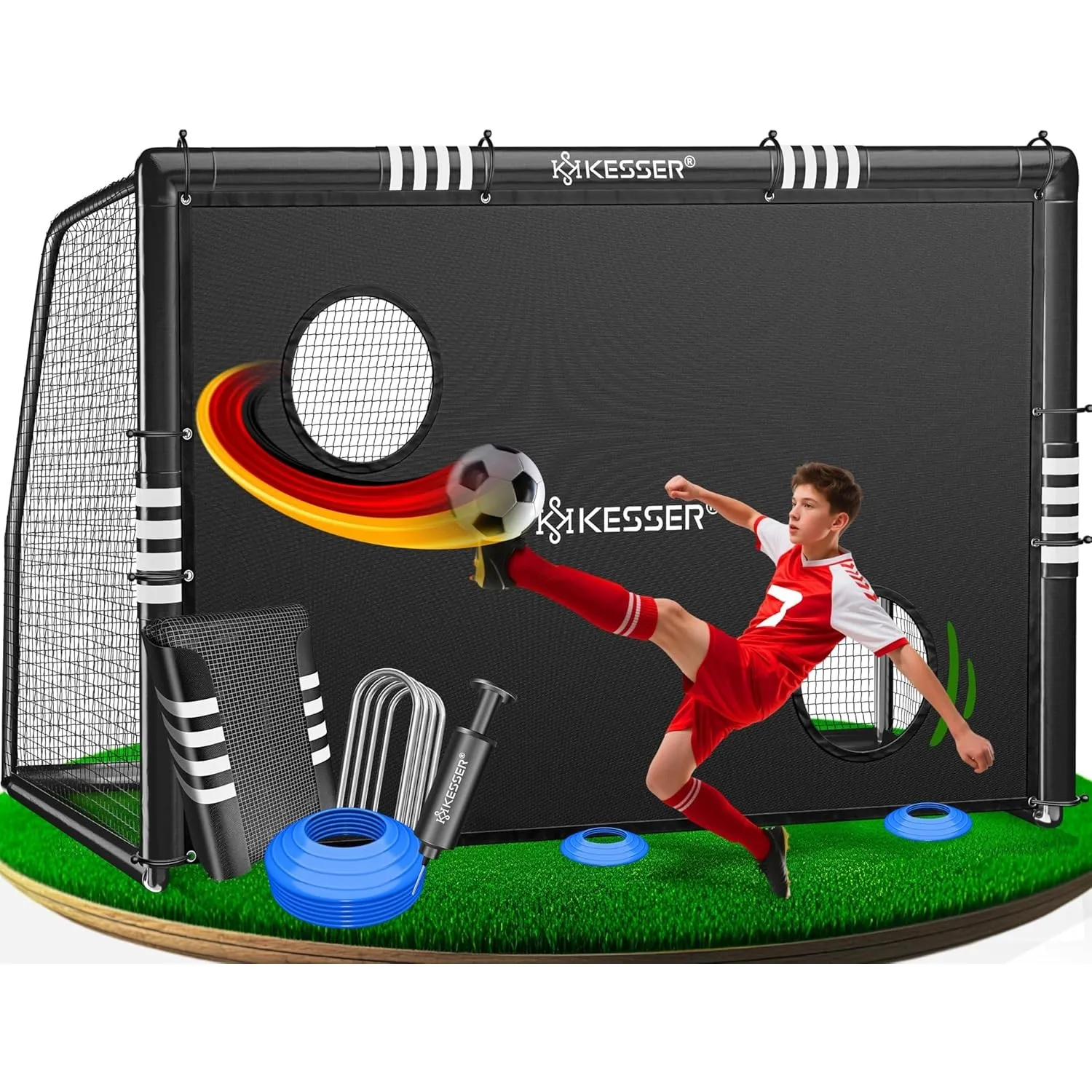 KESSER® Fußballtor für Garten Robustes Outdoor Training Schusstraining UV-beständigem Netz, Stahlrahmen mit Polsterung,…