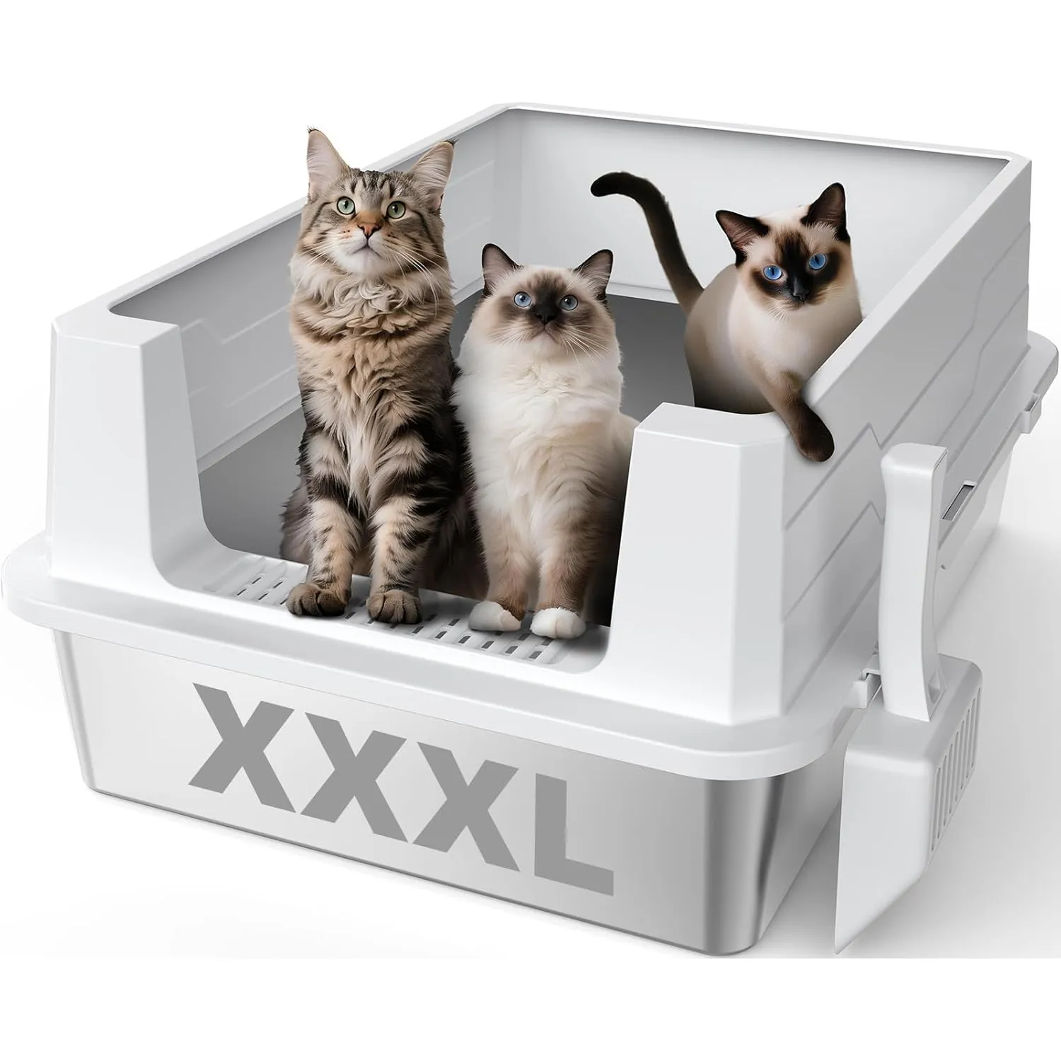 MIXJOY Katzenklo Edelstahl XXXL, Katzentoilette Edelstahl 71x51x30 cm, Katzenklo Offene Passend für Große Katzenrassen …