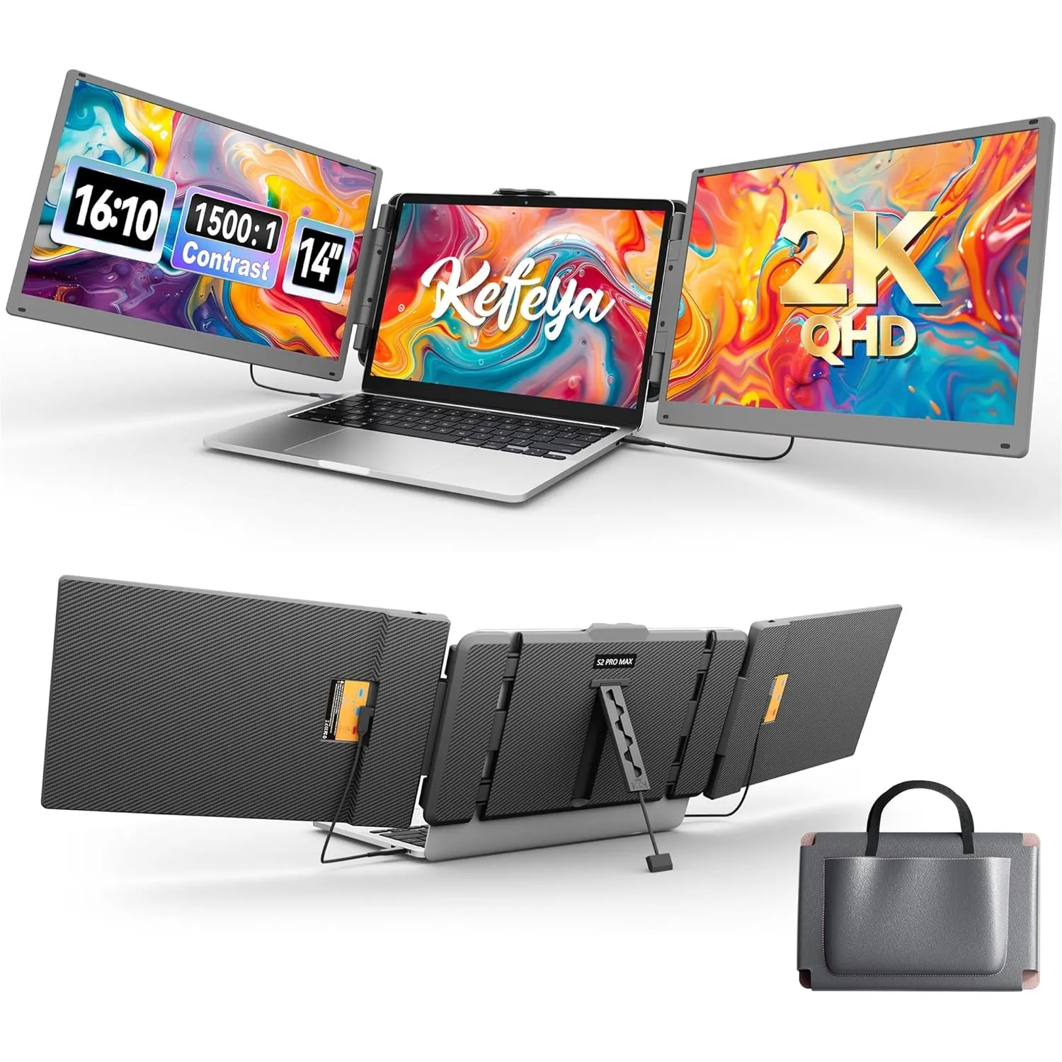 KEFEYA 2K Laptop Bildschirm Erweiterung 2160 x 1440P FHD, 14'' Laptop Monitor Erweiterung HDMI/USB-A/Type-C Triple Port…