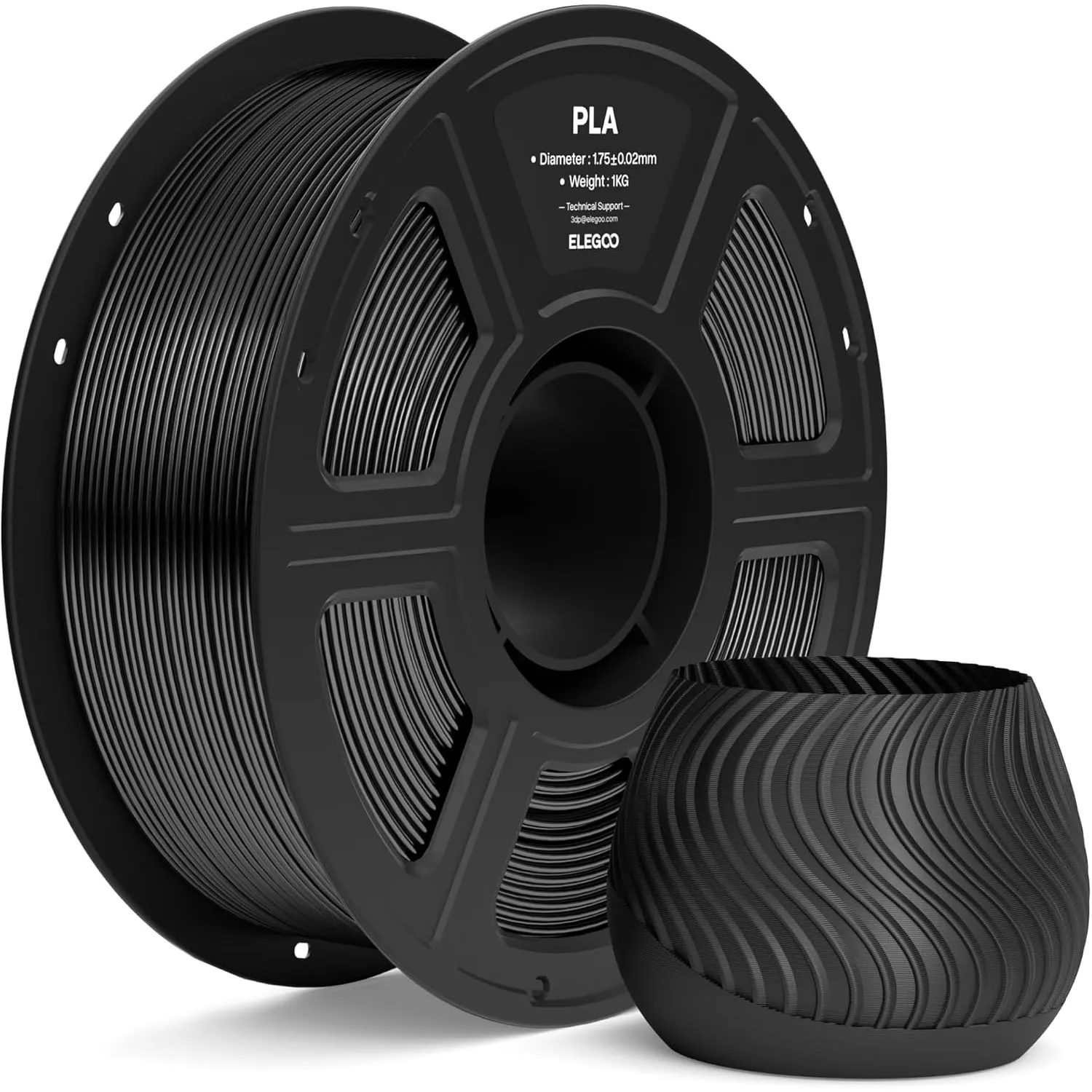 ELEGOO PLA Filament 1,75mm Schwarz 1KG, 3D Drucker Filament PLA