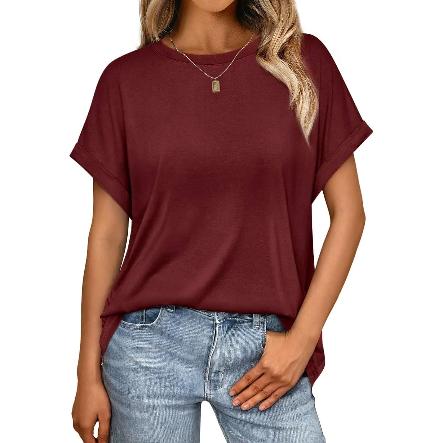 Cuptacc Tshirt Damen Rundhalsausschnitt Kurzarm Oversize T Shirt Sommer Casual Flügelärmel Top Damen Locker