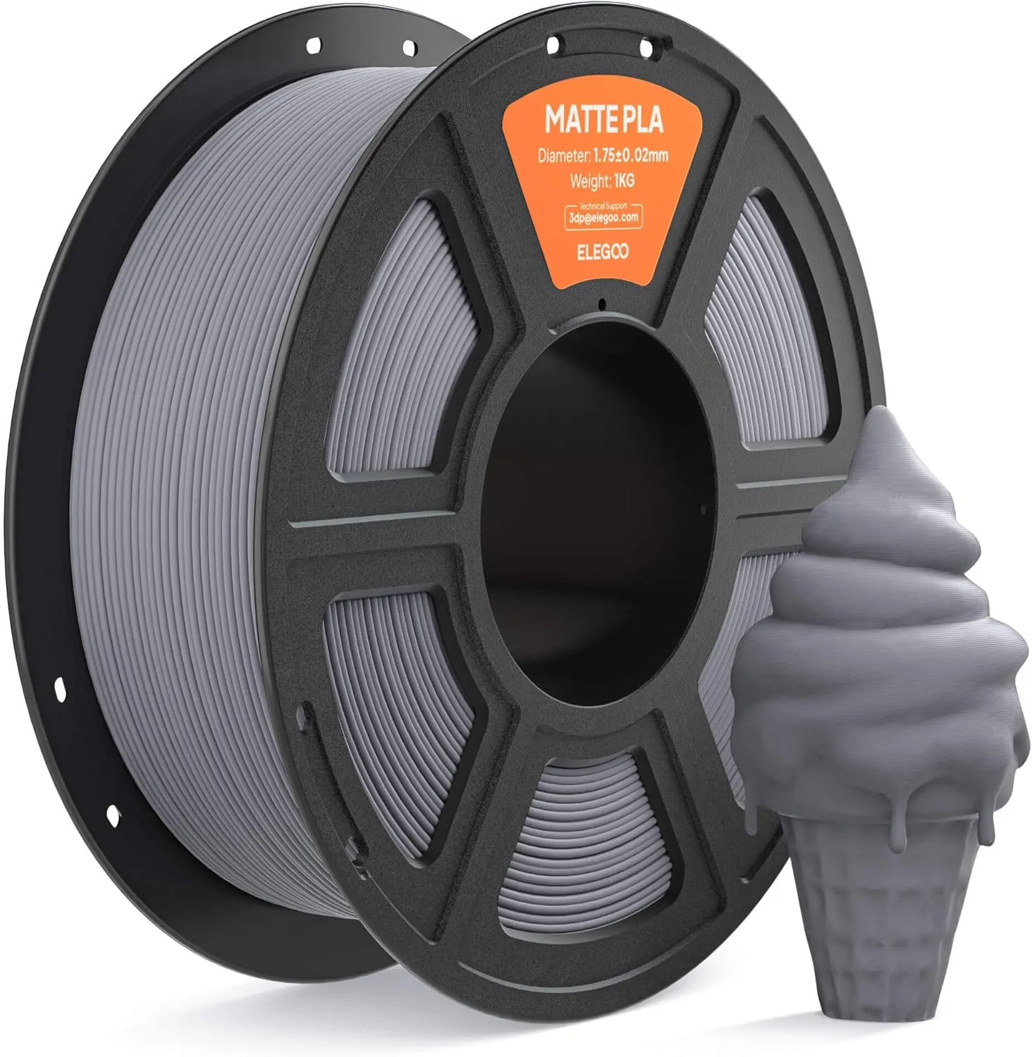 ELEGOO Matte PLA Filament 1.75mm Schiefergrau 1KG, 3D Drucker Filament Maßgenauigkeit +/- 0.02mm, 1kg Kartonspule (2.2l…