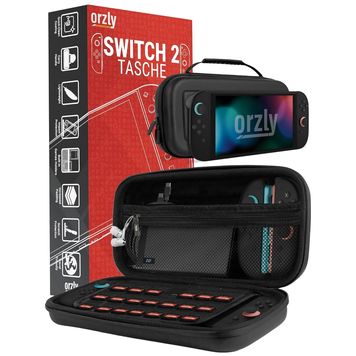 Orzly Tragetasche für die Nintendo Switch 2 (2025) Konsole, 7,9 Zoll Bildschirmschutz, Hartschalenetui mit intelligente…