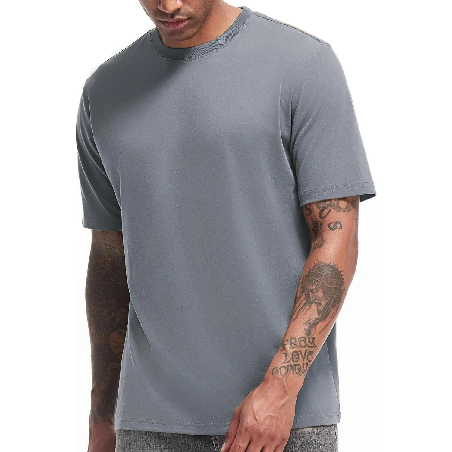 VEIISAR Herren Dickes Rundhals Langarm T-Shirt - Herren 100% Baumwolle Heavy Duty Pre Shrink T Shirt