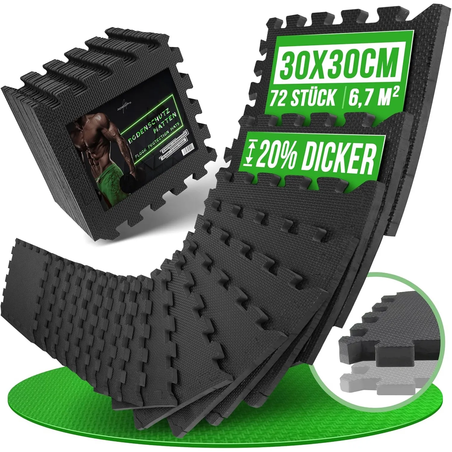 AthleticPro Bodenschutzmatte Sets mit [30x30cm] oder [60x60cm] extra dicke Bodenmatten [20% mehr Schutz] - Rutschfeste …