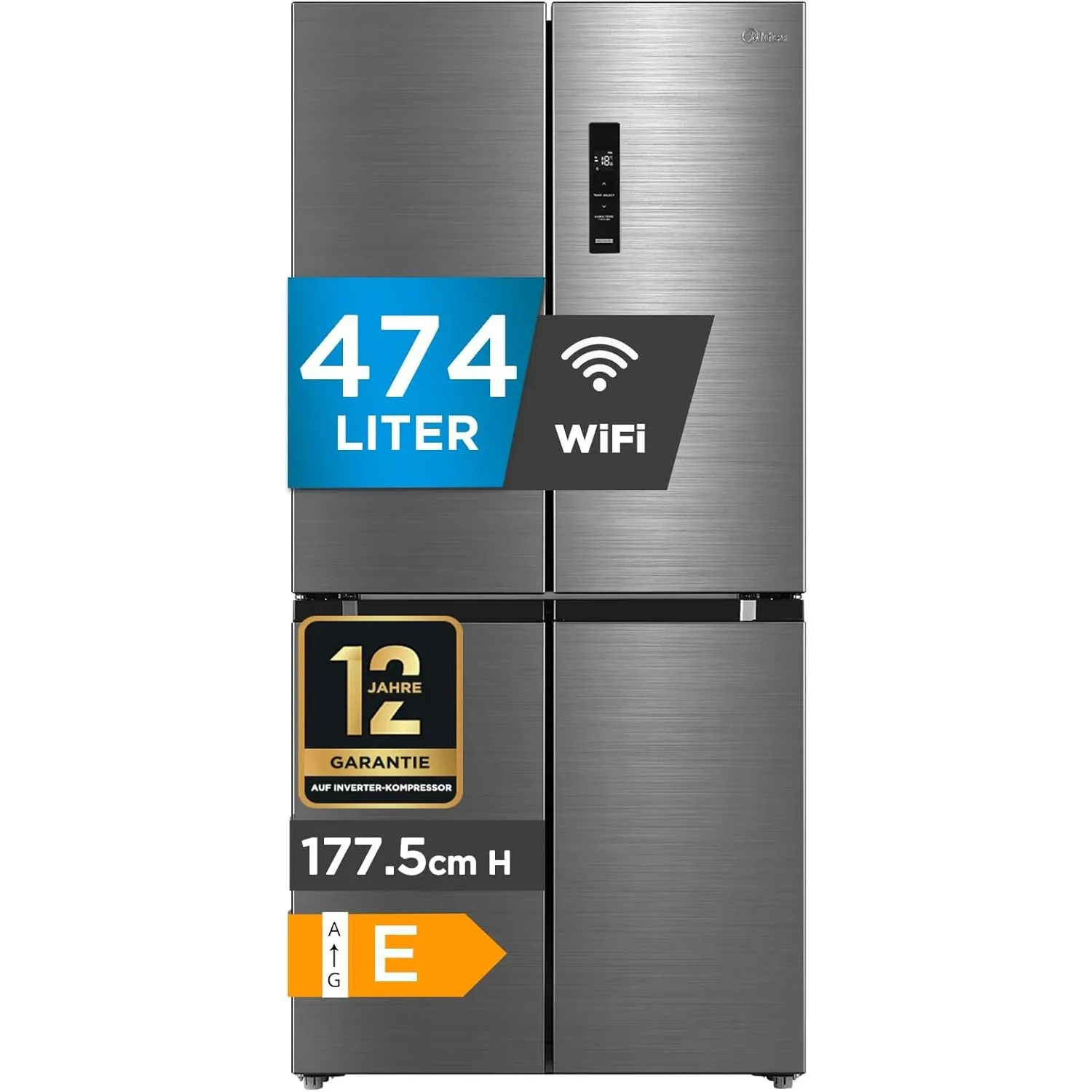 Midea Cross Door Kühl-Gefrierkombination 474L XXL-Kapazität | Total NoFrost, PlasmaPure für längere Haltbarkeit, Smart …