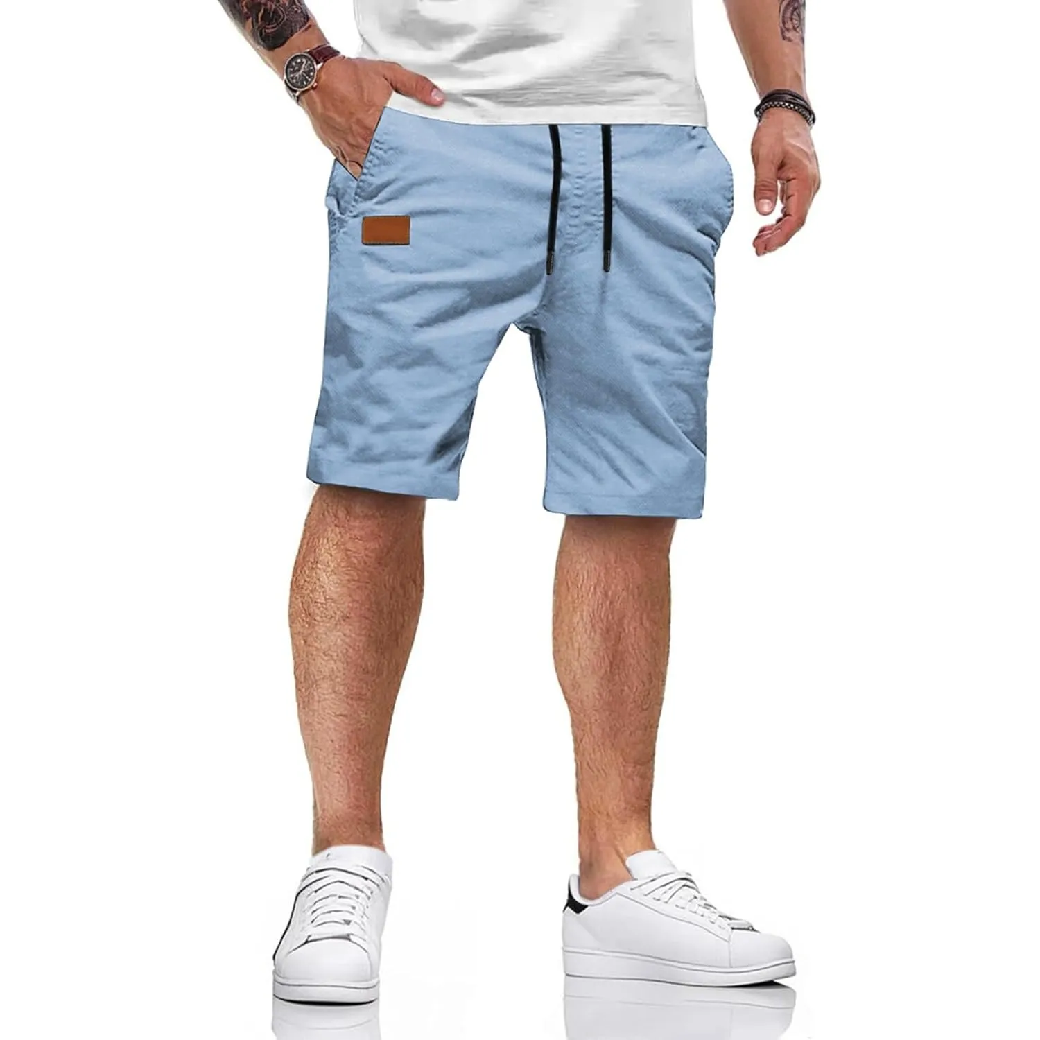 HMIYA Kurze Hosen Herren Baumwolle Chino Shorts Sommer Freizeitshorts Elastische Taille mit Taschen