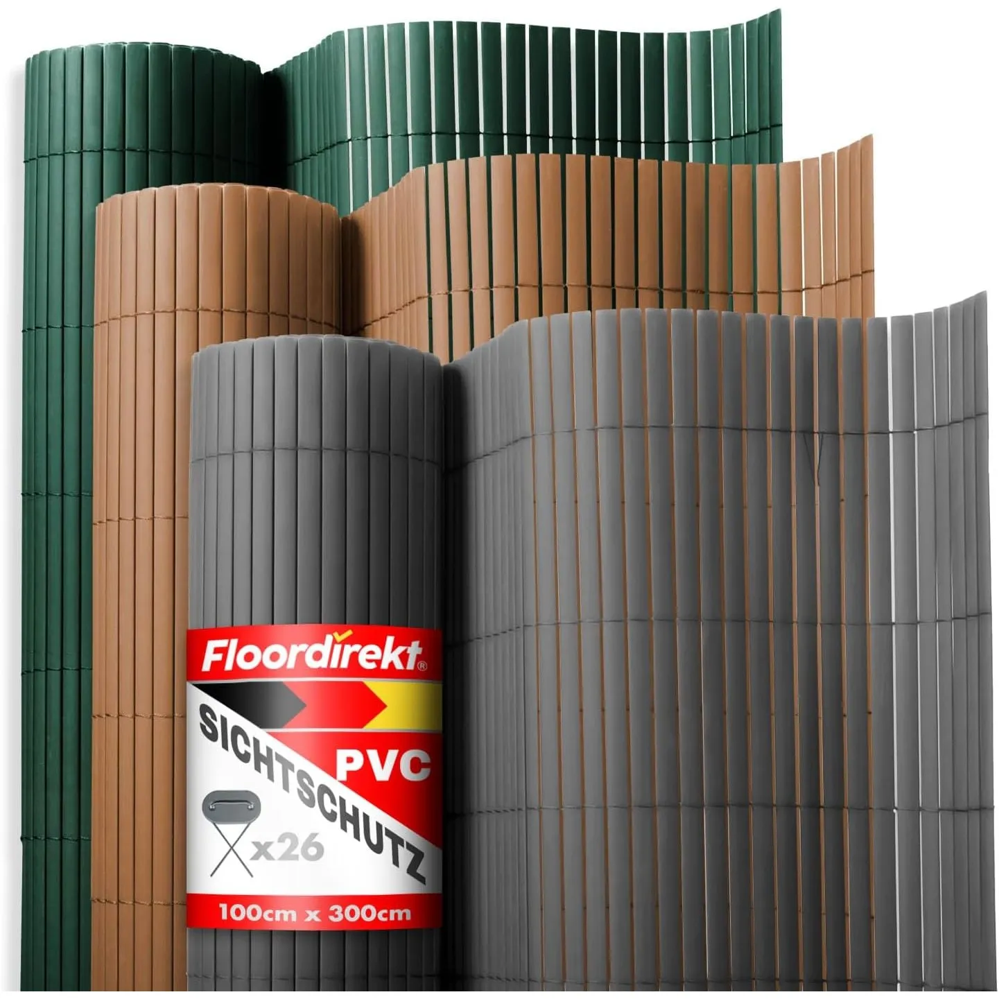 Floordirekt PVC Sichtschutzmatte 150 x 300 cm, Grün – Sichtschutzzaun für Garten, Balkon & Terrasse, Windschutz, Lamell…