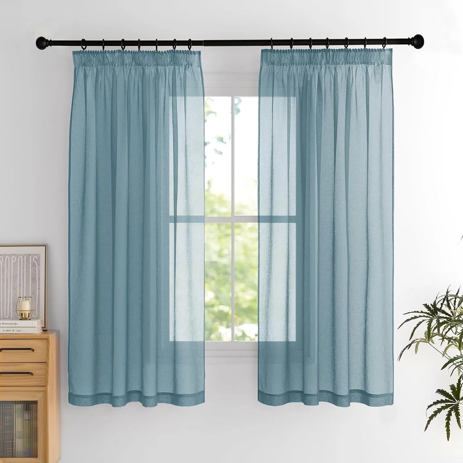 PONY DANCE Kurzer Vorhang Transparent Voile Gardinen mit Kräuselband