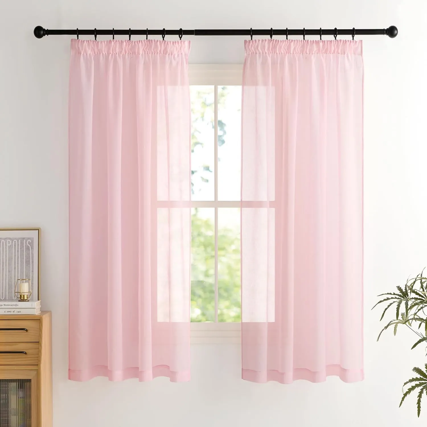 PONY DANCE Vorhang Rosa Transparent Voile Gardinen mit Kräuselband 2er Set H 160 x B 140 cm Schlafzimmer Vorhänge Kurz …
