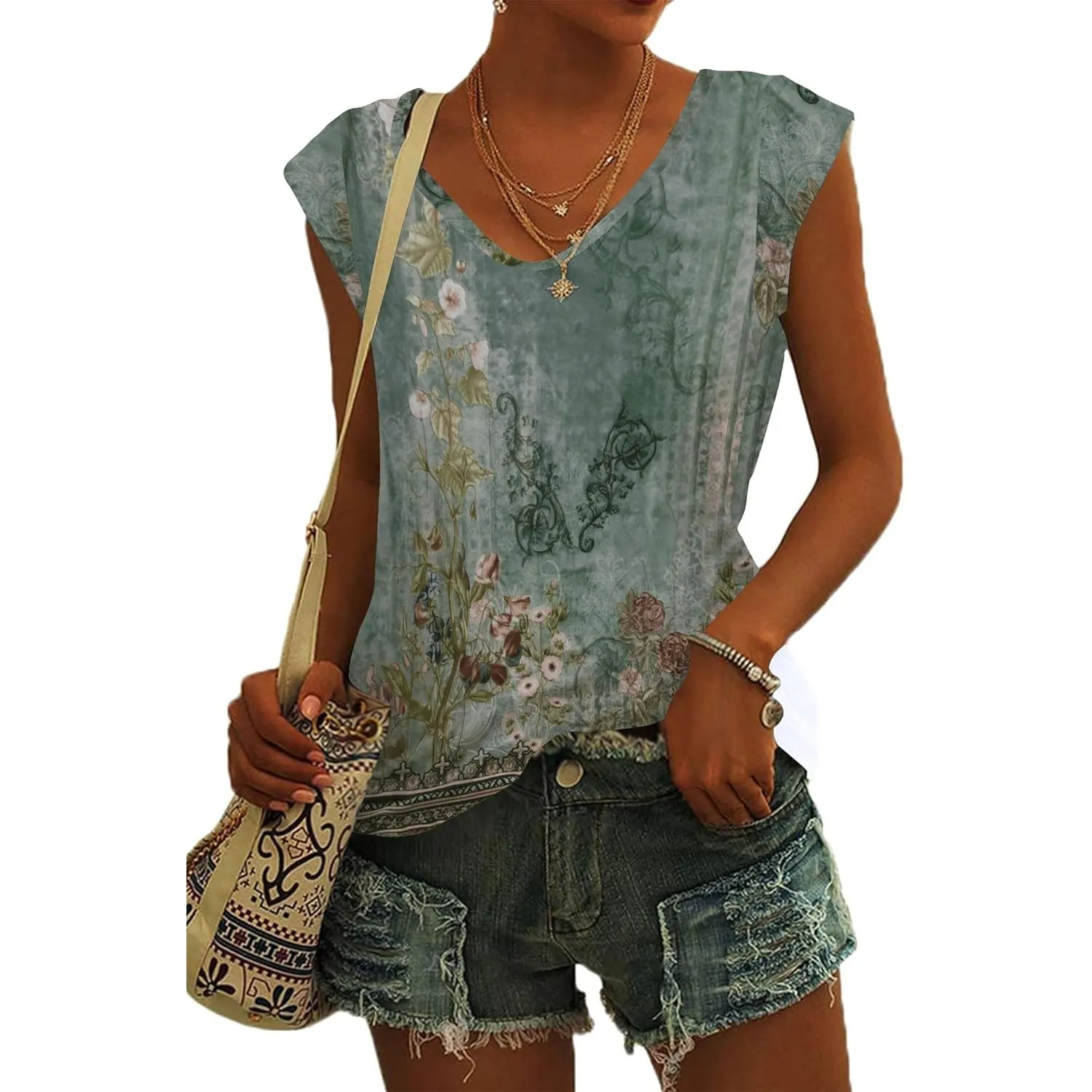 NARRAME Damen-T-Shirt mit Flügelärmeln Sommer-Tanktop schlicht lässig lockere Passform Oberteile Blusen
