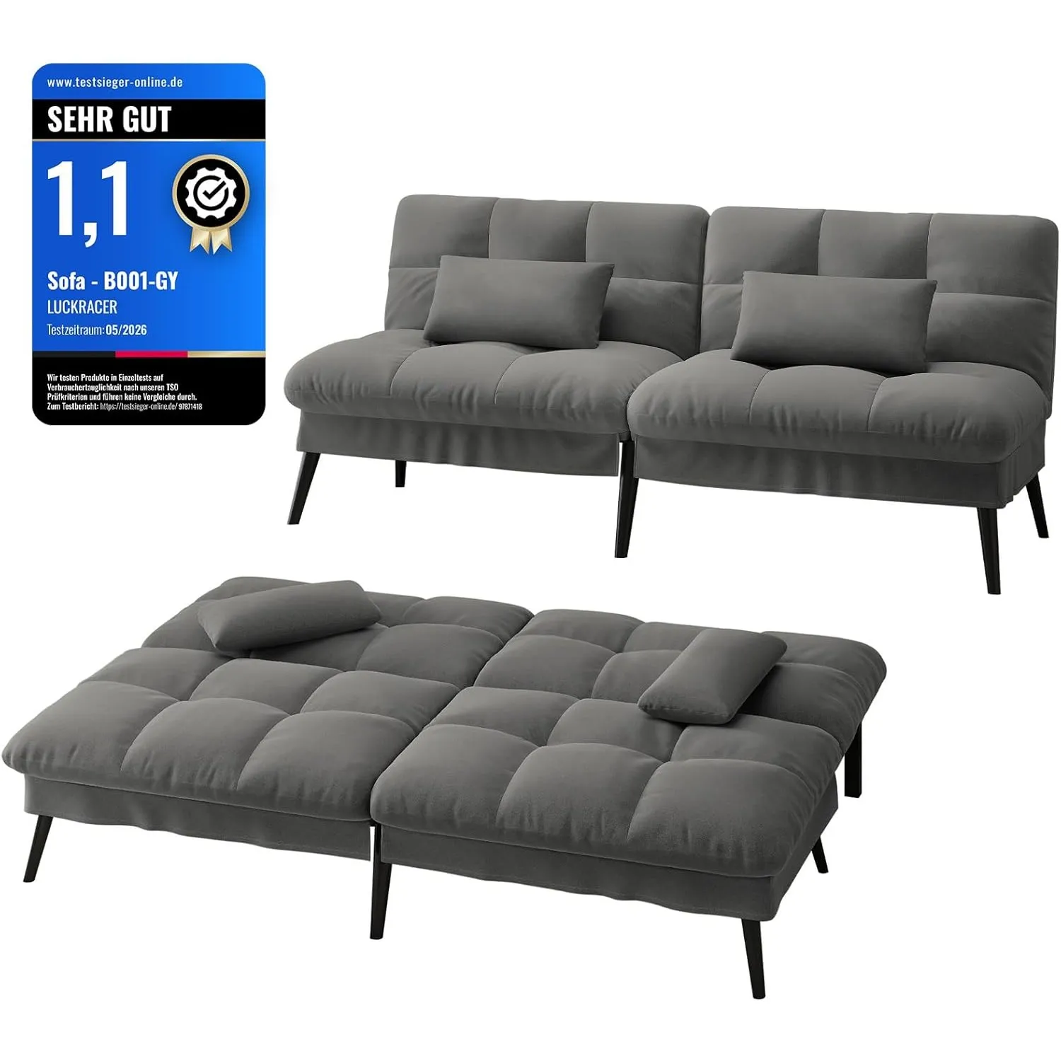 LUCKRACER Sofa 3 Sitzer Sofa Schlafsofa mit Schlaffunktion, überzug Futon Klappsofa, Bettcouch, ecksofa, Couch, 5 Verst…
