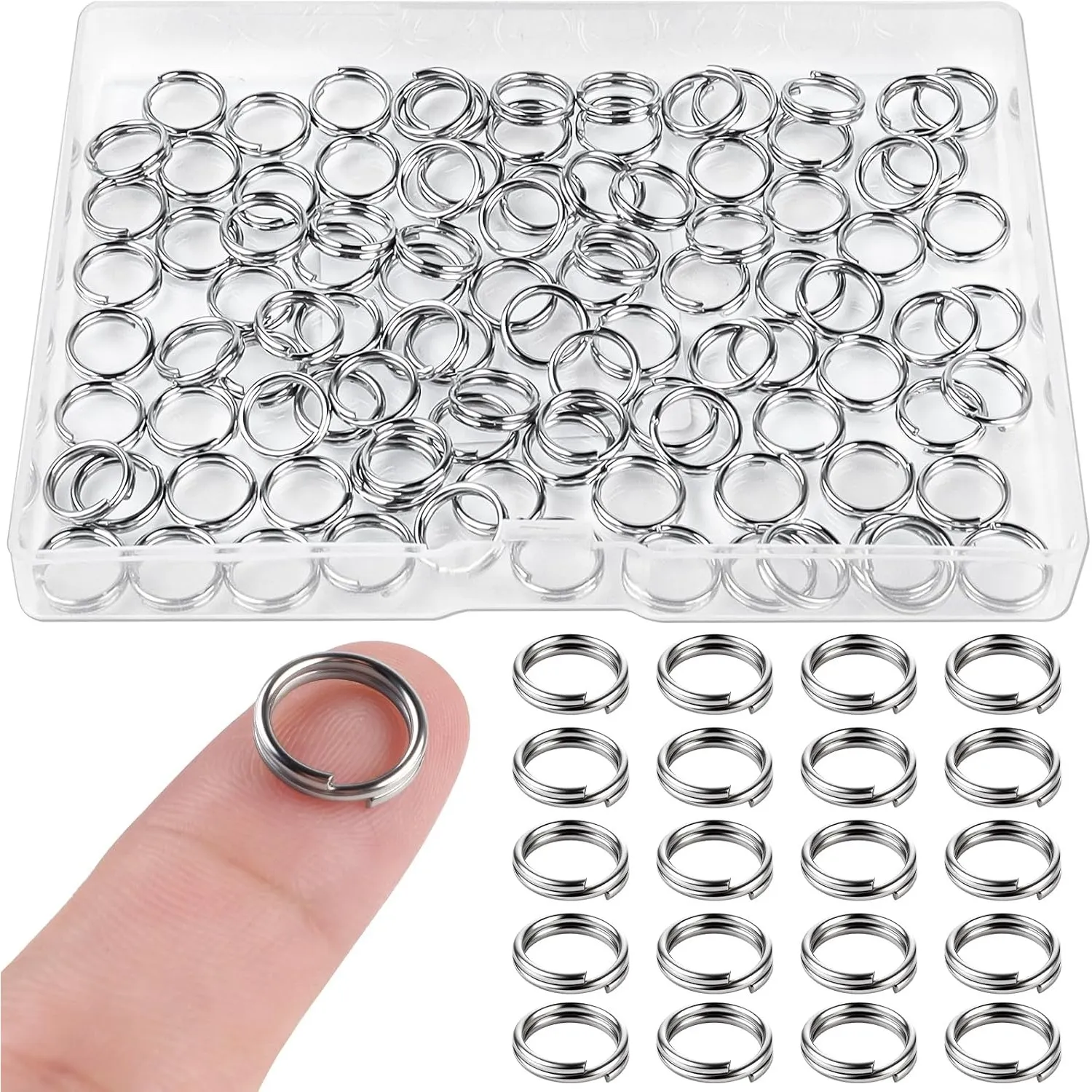Caianwin 100 Stück Schlüsselringe 10mm, Metall Schlüsselring Klein Rund