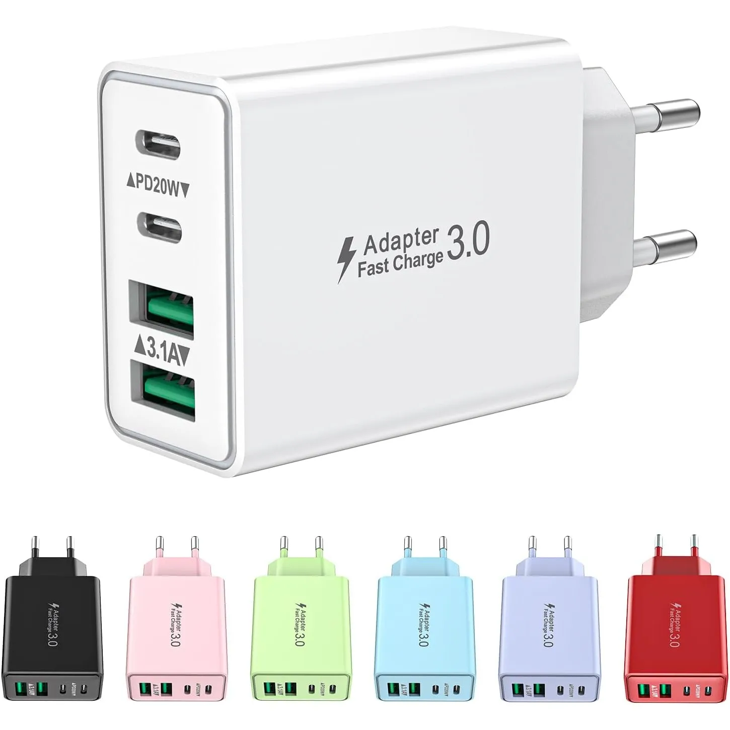 USB C Ladegerät, 4-Ports USB Stecker Schnellladegerät Mehrfach Netzteil USBC Fast Charger PD Power Adapter Ladestecker …