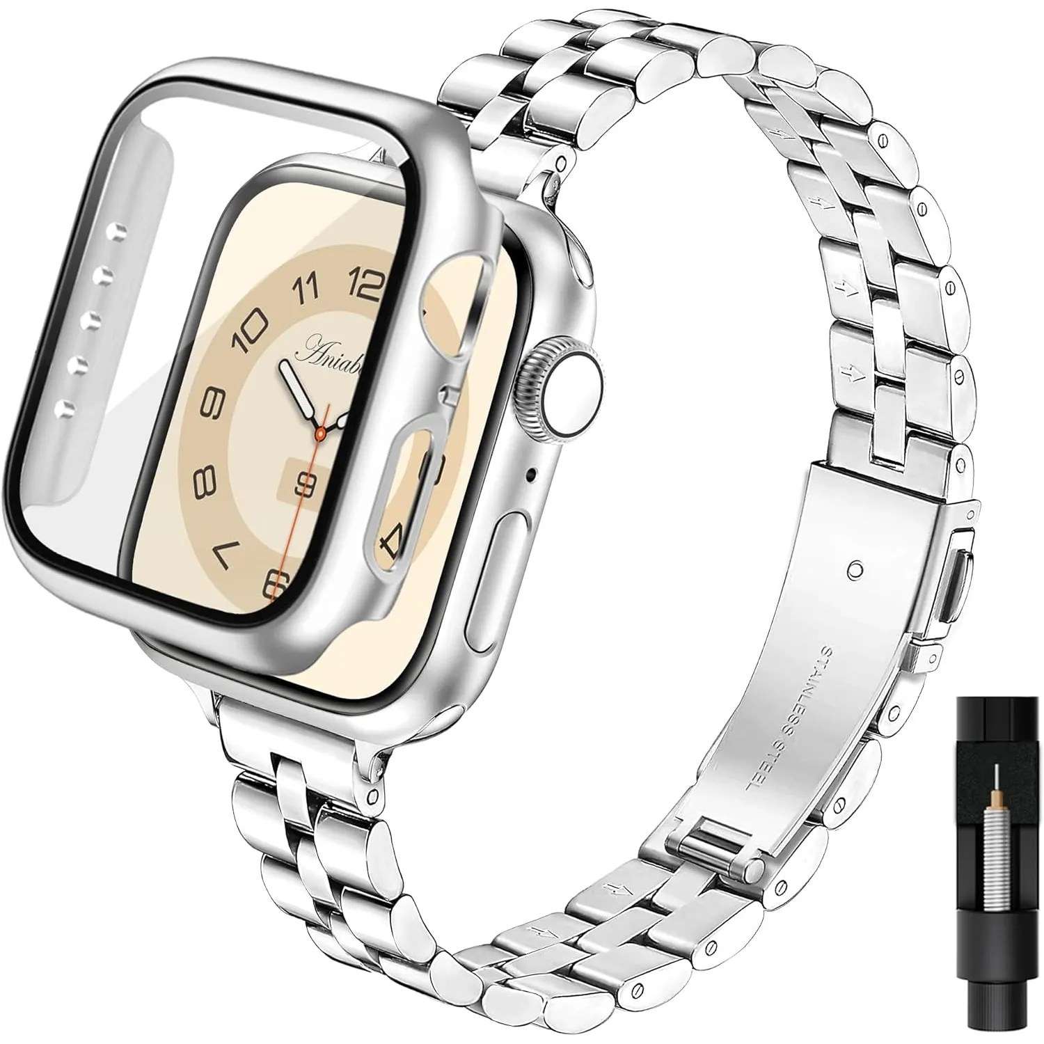 Kompatibel mit Apple Watch Armband Gold 40mm mit Schutzhülle, Edelstahl Metall iWatch Armband Damen mit Hülle für Apple…