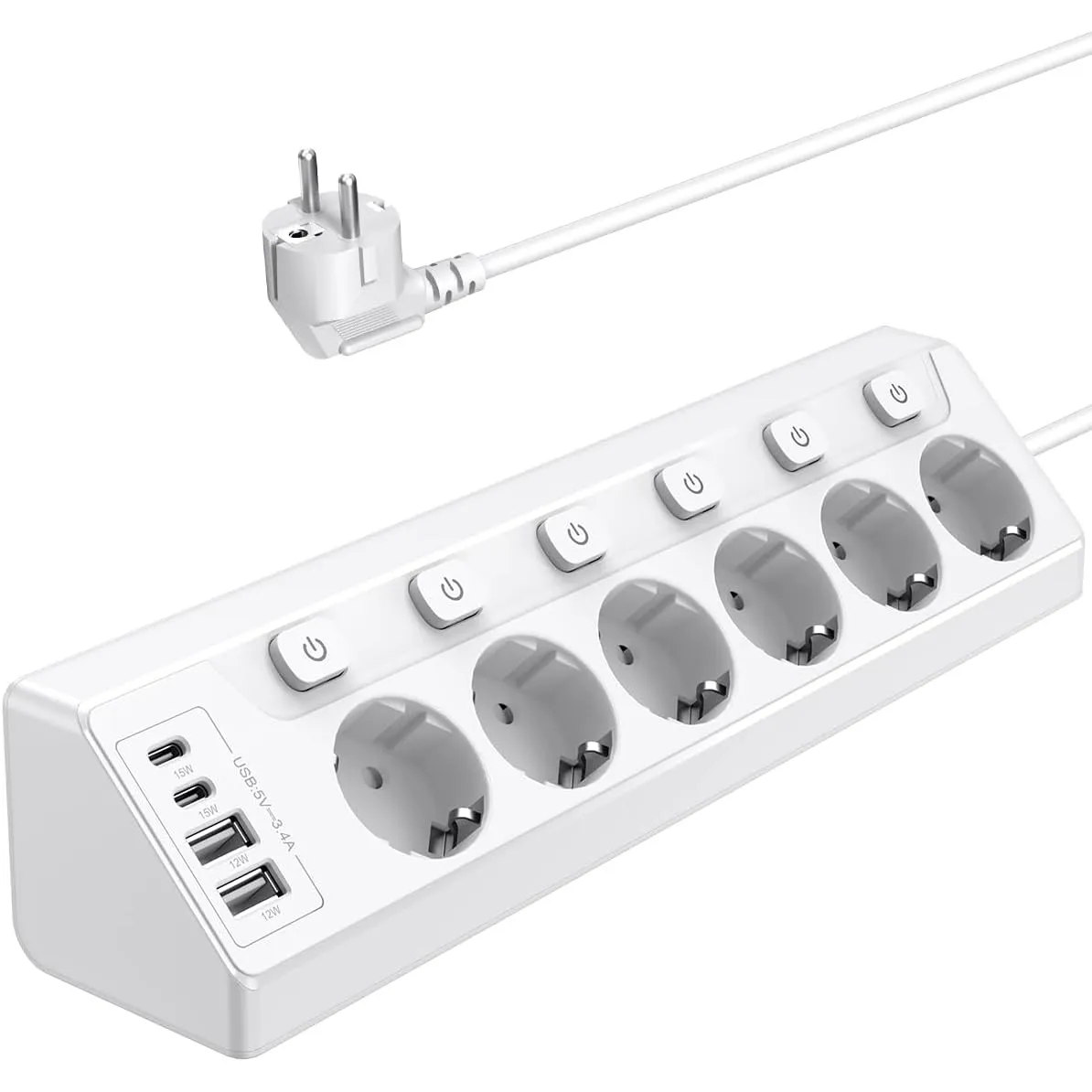 Ecksteckdose mit Unabhängigem Schalter，Steckdosenleiste Mit 4 USB (2 USB C)+6 Fach Steckdose Mit Kindersicherung, 3680W…