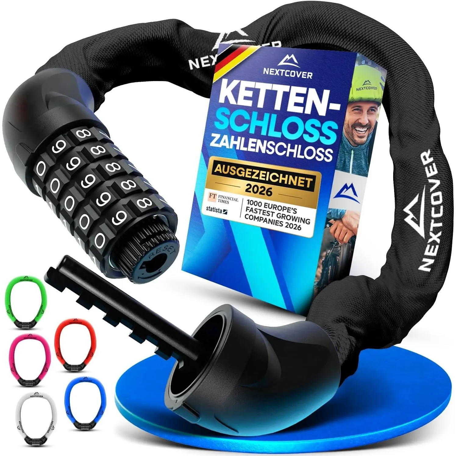 NEXTCOVER® Fahrradschloss LockOne mit Zahlencode I - [SAFESECURE] Zahlenschloss hohe Sicherheit Fahrradschloss Zahlensc…