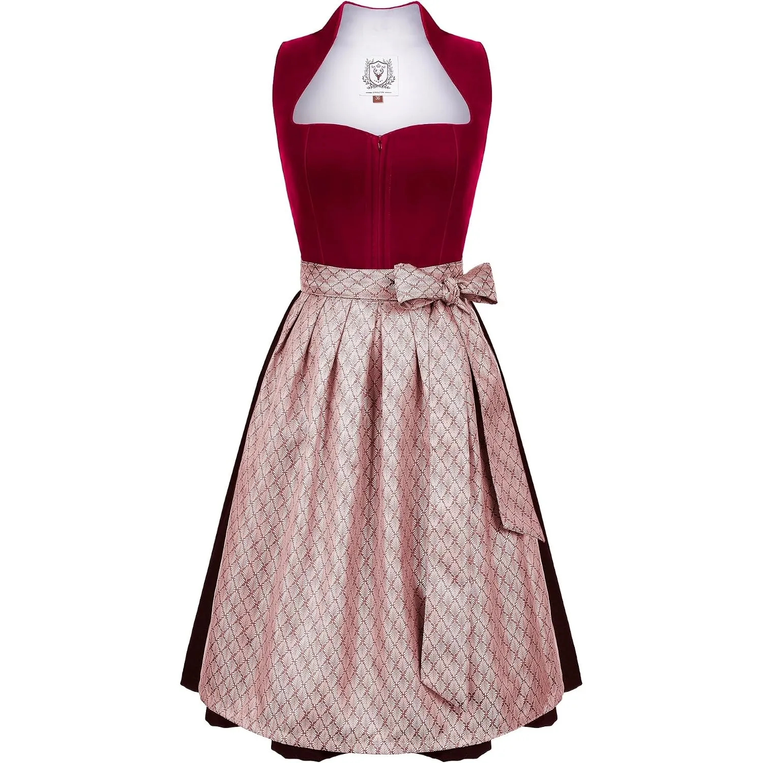 DIRNDLSTERN Damen Midi Rot - Elegantes Trachtenkleid Samt Plissee Schürze Perfekt für Oktoberfest