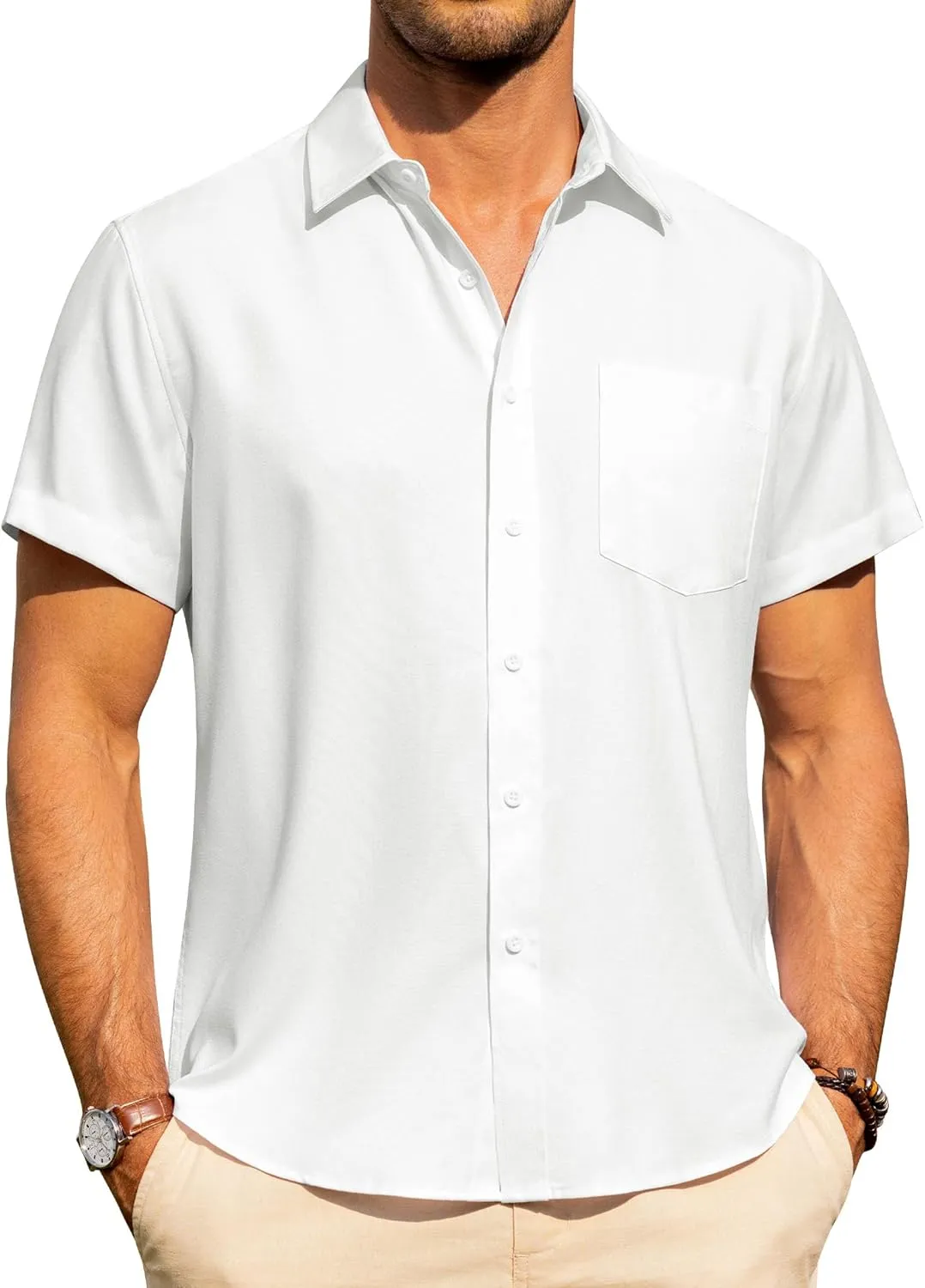 J.VER Linen Shirt Men's Short Sleeve Casual Shirt Regular Fit Light and Airy Summer Shirt Linen Shirt with Pocket