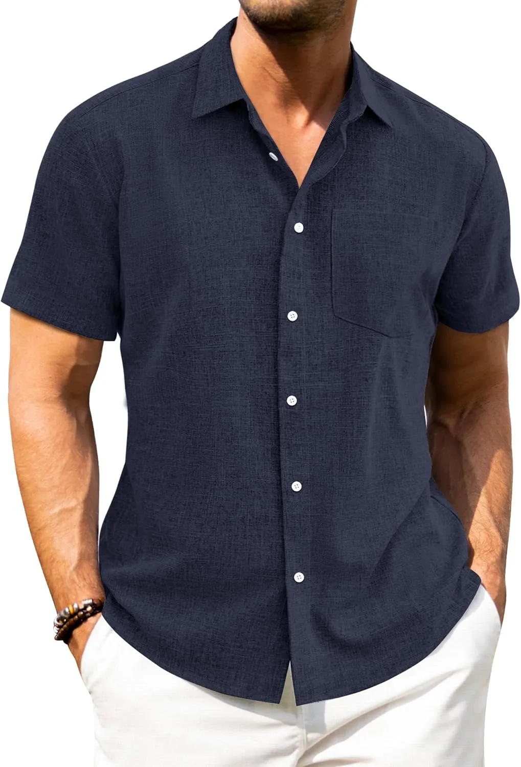 J.VER Linen Shirt Men's Short Sleeve Casual Shirt Regular Fit Light and Airy Summer Shirt Linen Shirt with Pocket