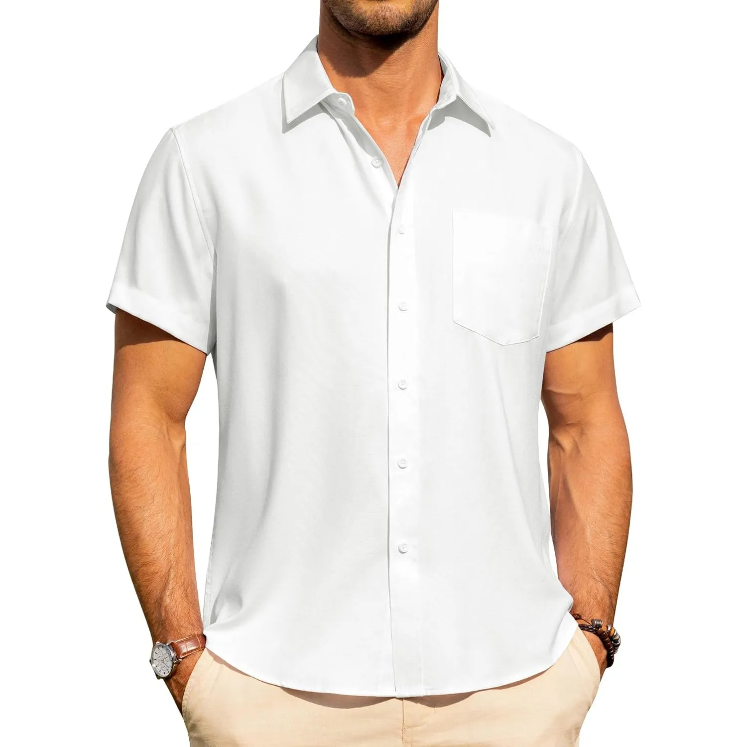 J.VER Leinenhemd Herren Kruzarm Freizeithemd Regular Fit Leicht und Luftig Sommerhemd Leinen Shirt mit Tasche