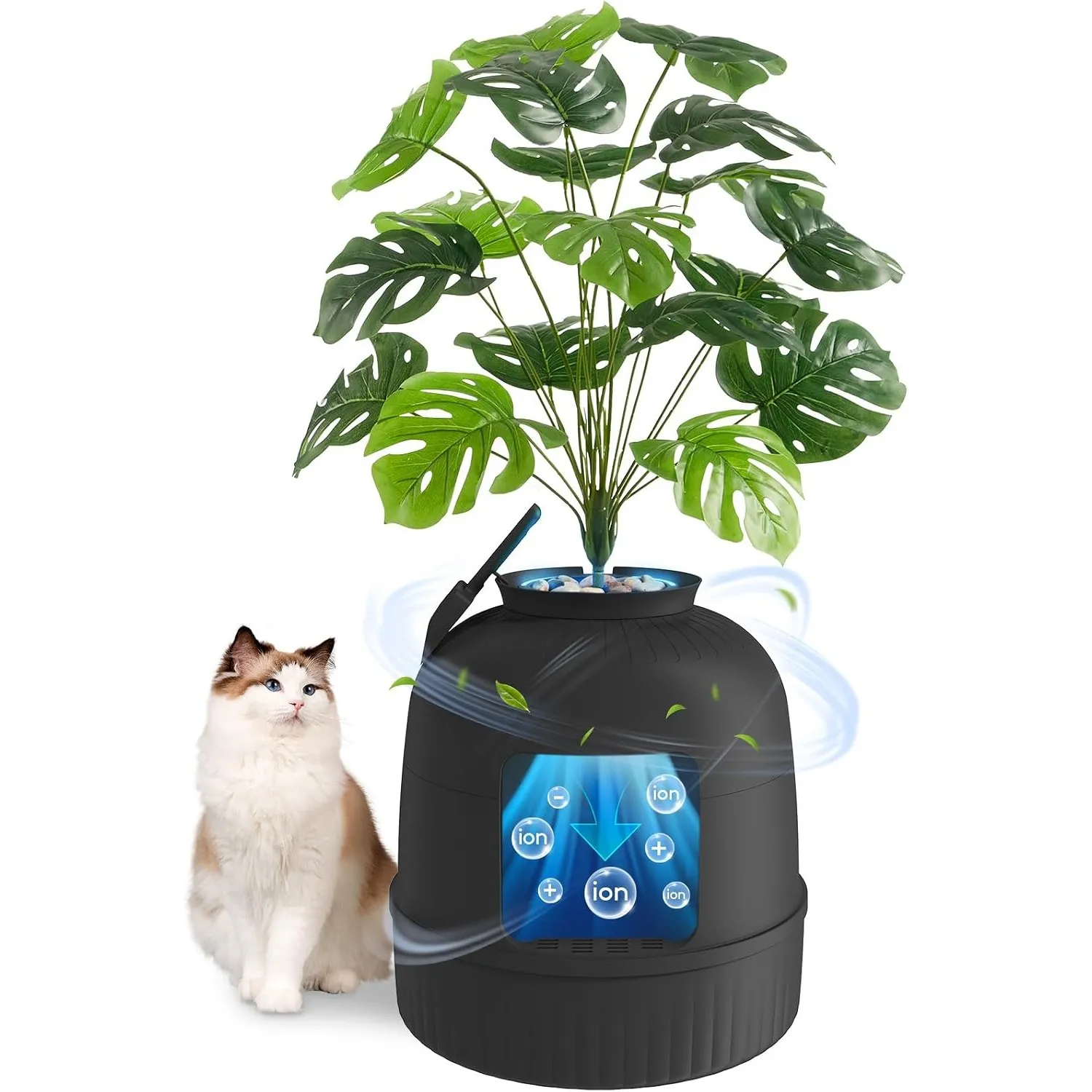Lifewit Katzenklo Blumentopf mit Pflanze Schaufel Infrarot-Sensor, Schwarz