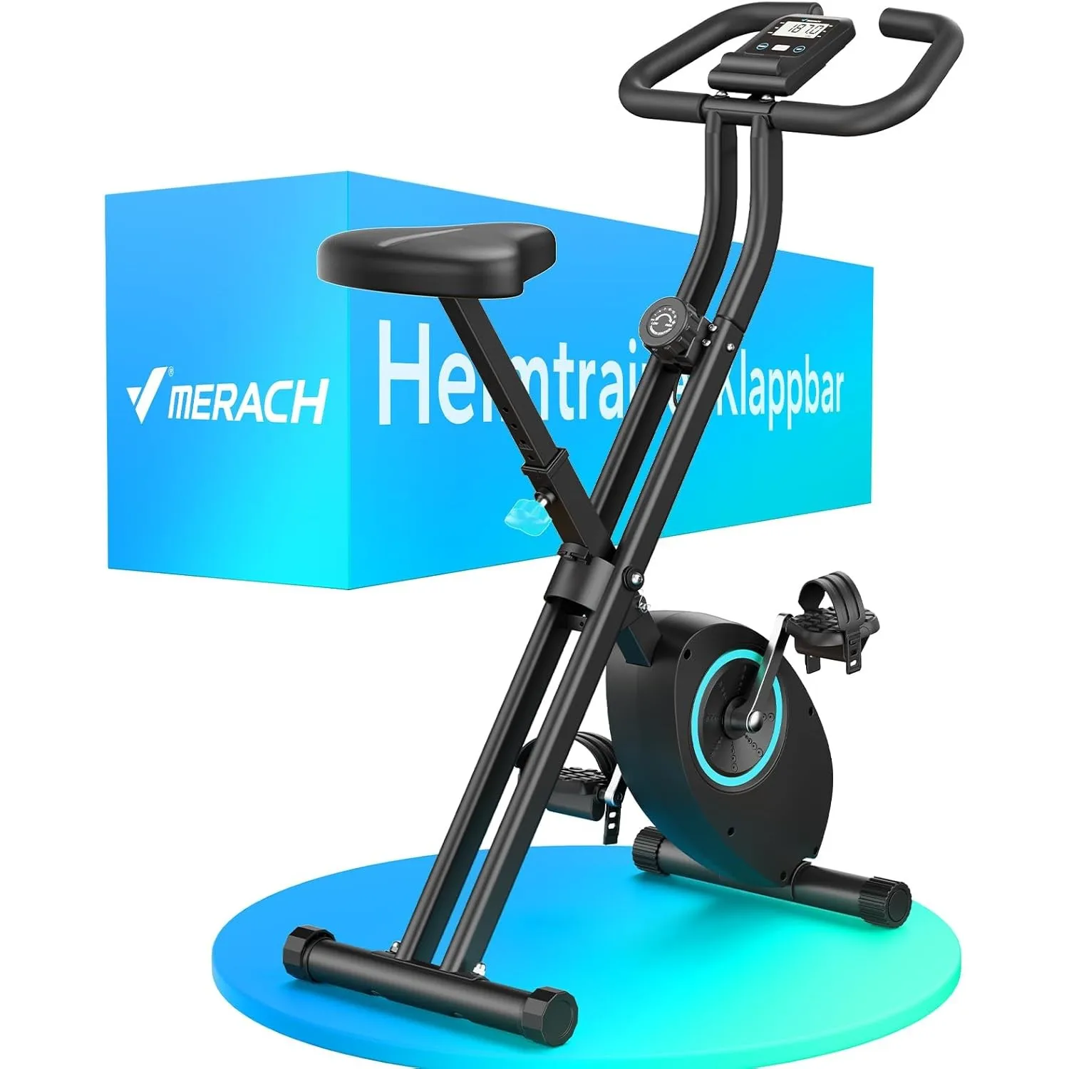 MERACH Heimtrainer Fahrrad Klappbar, Leises Hometrainer Fahrrad mit 16-stufiger Magnetwiderstand, LCD-Display, Komforta…