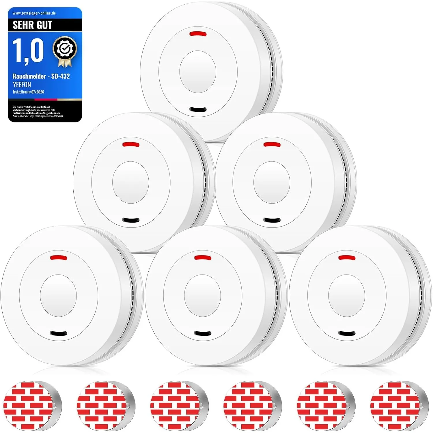 Rauchmelder, 10 Jahre Batterie, Feuermelder mit Starkere Magnethalterung, Stumm-Funktion, 85dB Alarm, Feueralarm mit Te…
