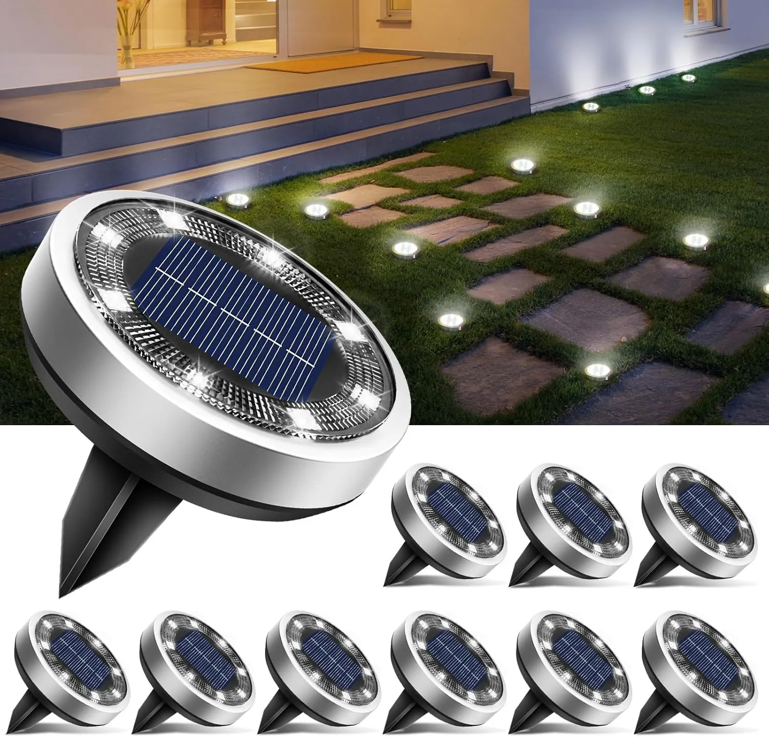 btfarm 10 Stück Solar Bodenleuchten Aussen, 8 LED Gartenbeleuchtung Solar IP65 Wasserdicht Boden Solarleuchten, Solarla…