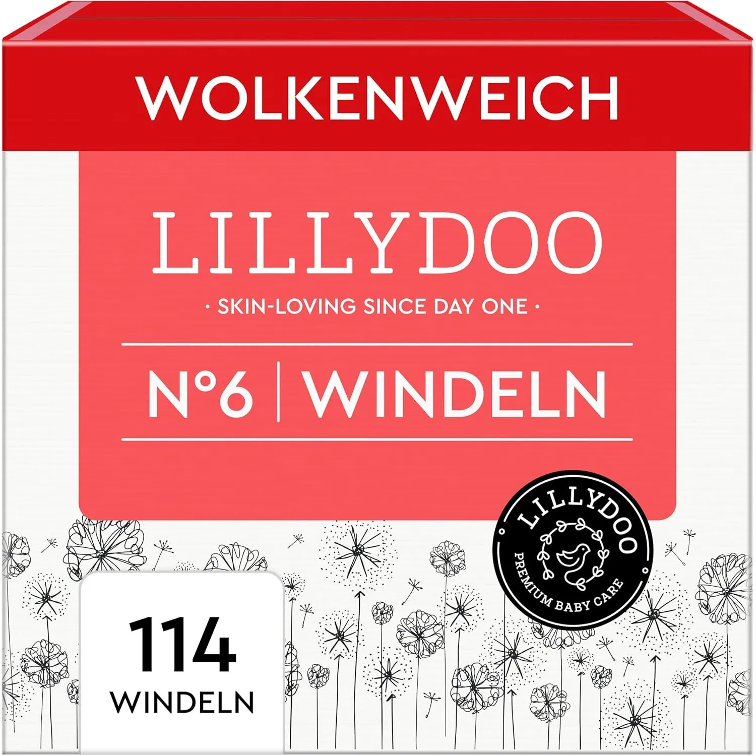 LILLYDOO hautfreundliche Windeln, Monatsbox, Größe 6 (13+ kg), 114 Stück | Sicherer Auslaufschutz, Weich, Ohne Parfüme …