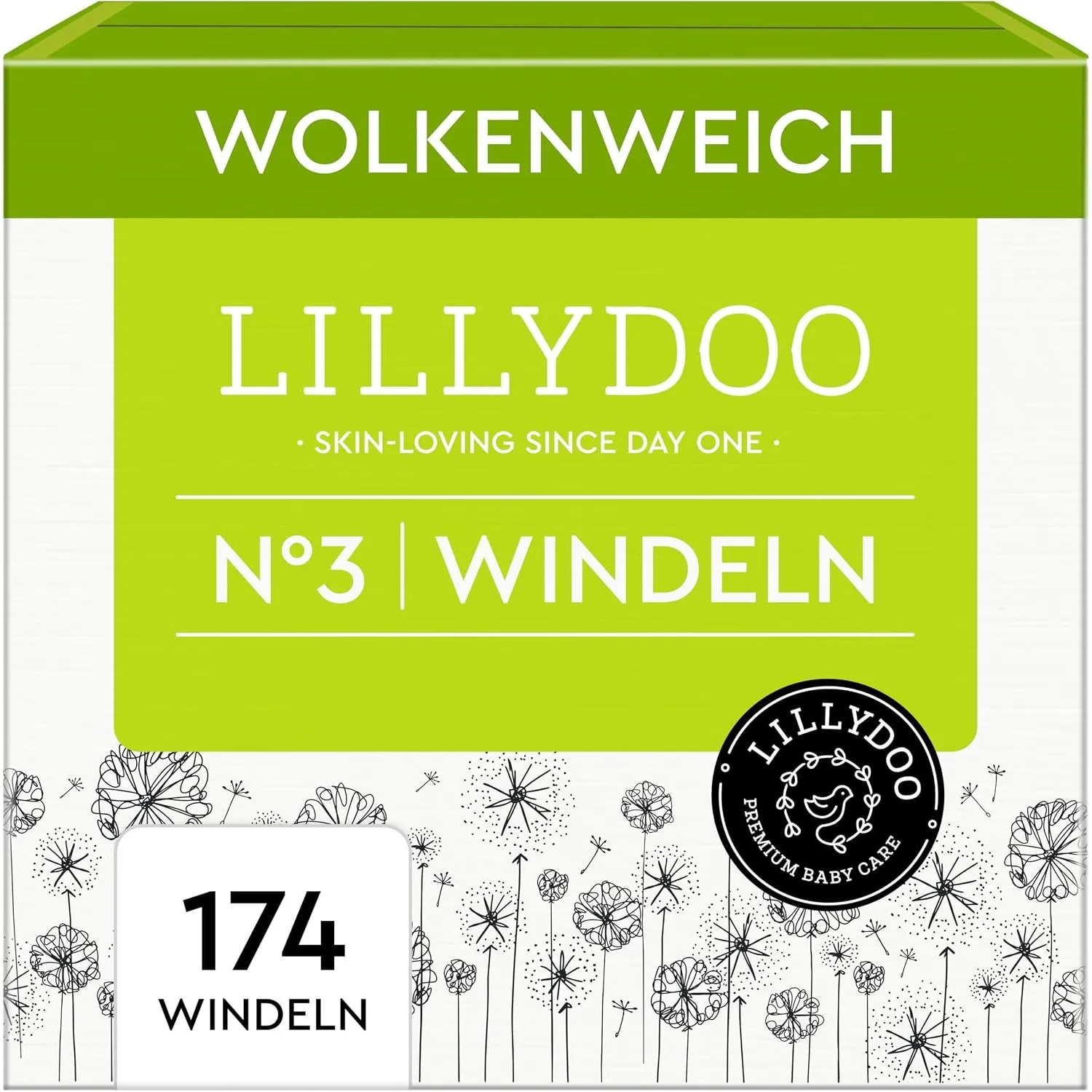 LILLYDOO hautfreundliche Windeln, Monatsbox, Größe 3 (6+ kg), 174 Stück | Sicherer Auslaufschutz, Weich, Ohne Parfüme &…