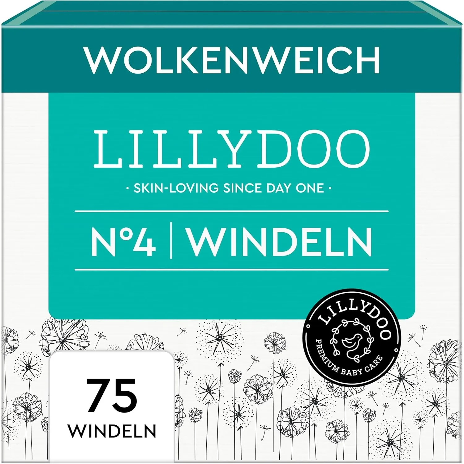 LILLYDOO hautfreundliche Windeln, Halbmonatsbox, Größe 4 (9+ kg), 75 Stück | Sicherer Auslaufschutz, Weich, Ohne Parfüm…