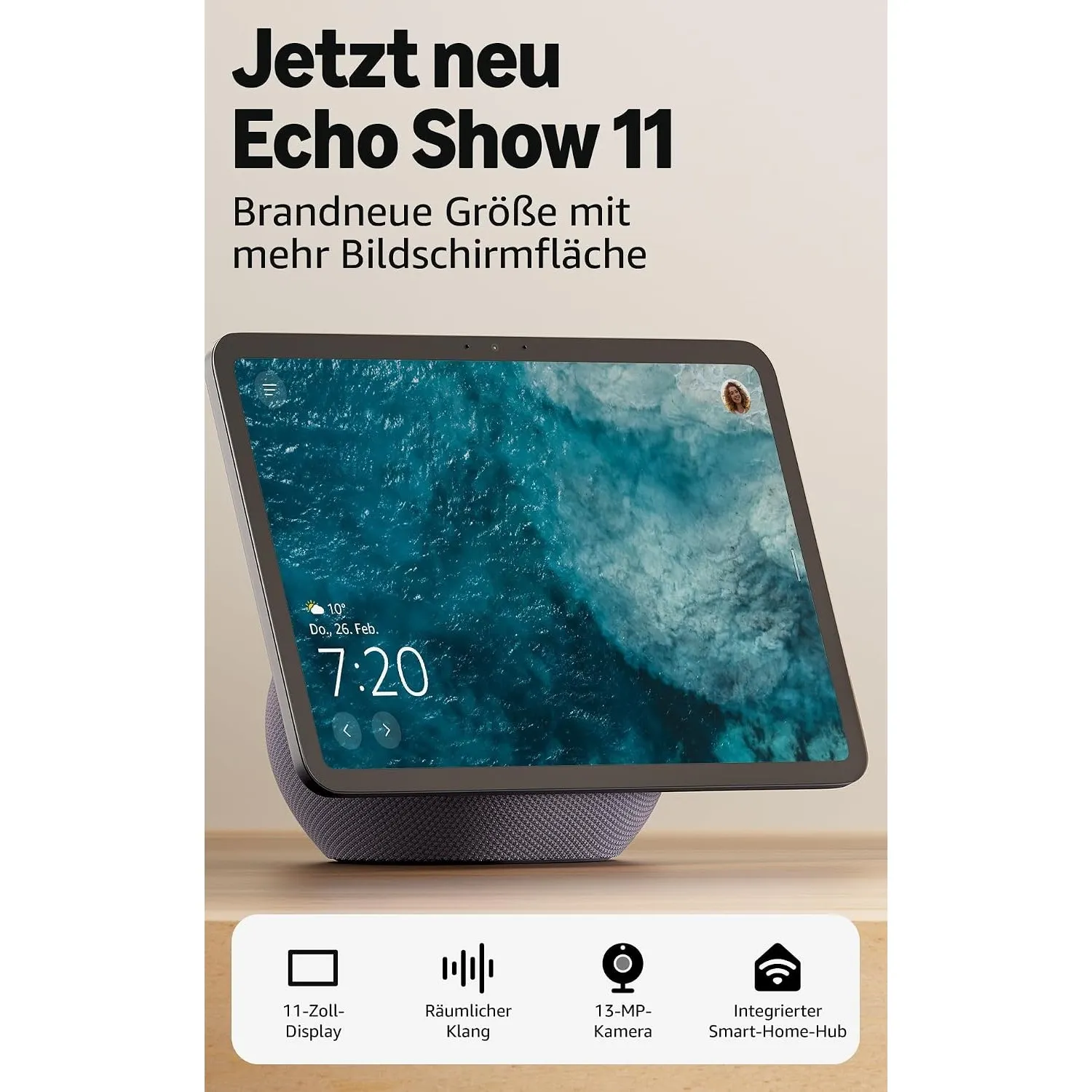Zertifiziert und generalüberholt Amazon Echo Show 11 (neueste Generation) – Brillantes 11-Zoll-Display in Full-HD-Auflö…