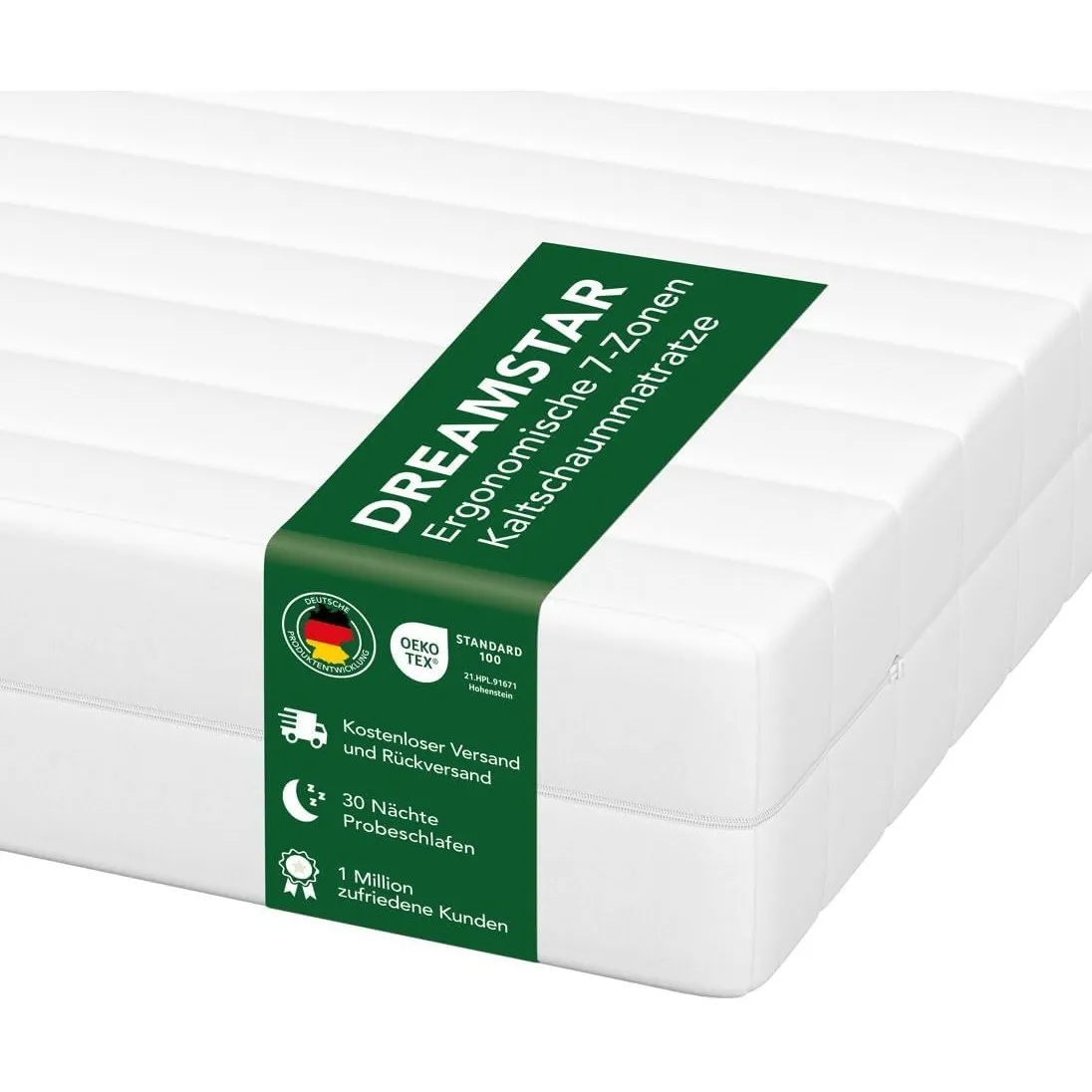 DREAMSTAR Simple Flex Duo 7-Zonen Matratze 90x190cm | H2&H3 | Ergonomische Kaltschaummatratze | Hypoallergen & Antibakt…