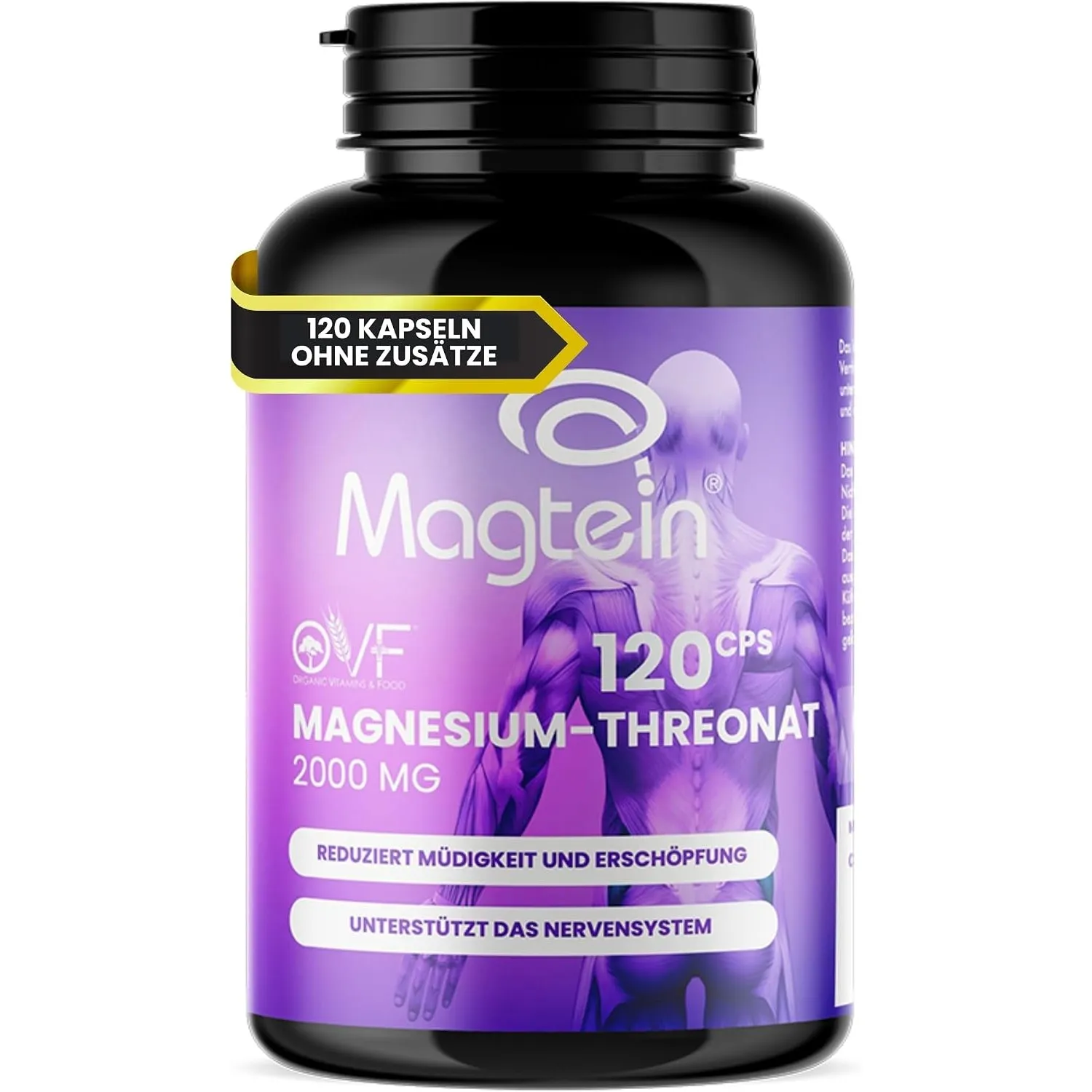 Magnesium Threonate (Magtein®) 2000 mg 120 Kapseln Magnesium-L-Threonat für Konzentration, Gedächtnis & Nerven gegen Mü…