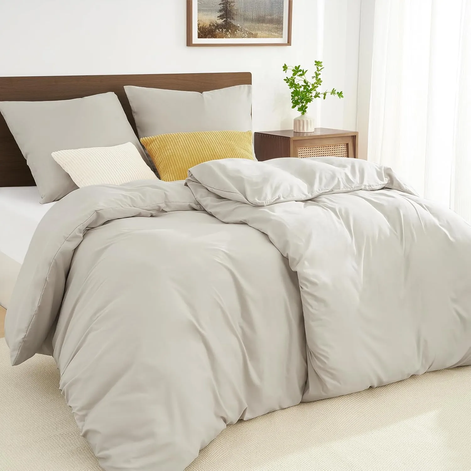 Bettwäsche 135x200 4teilig Leinen - 2 Bettbezüge 135x200 cm + 2 Kissenbezüge 80x80 cm, ÖKO-TEX Bettwäsche-Sets Beige su…