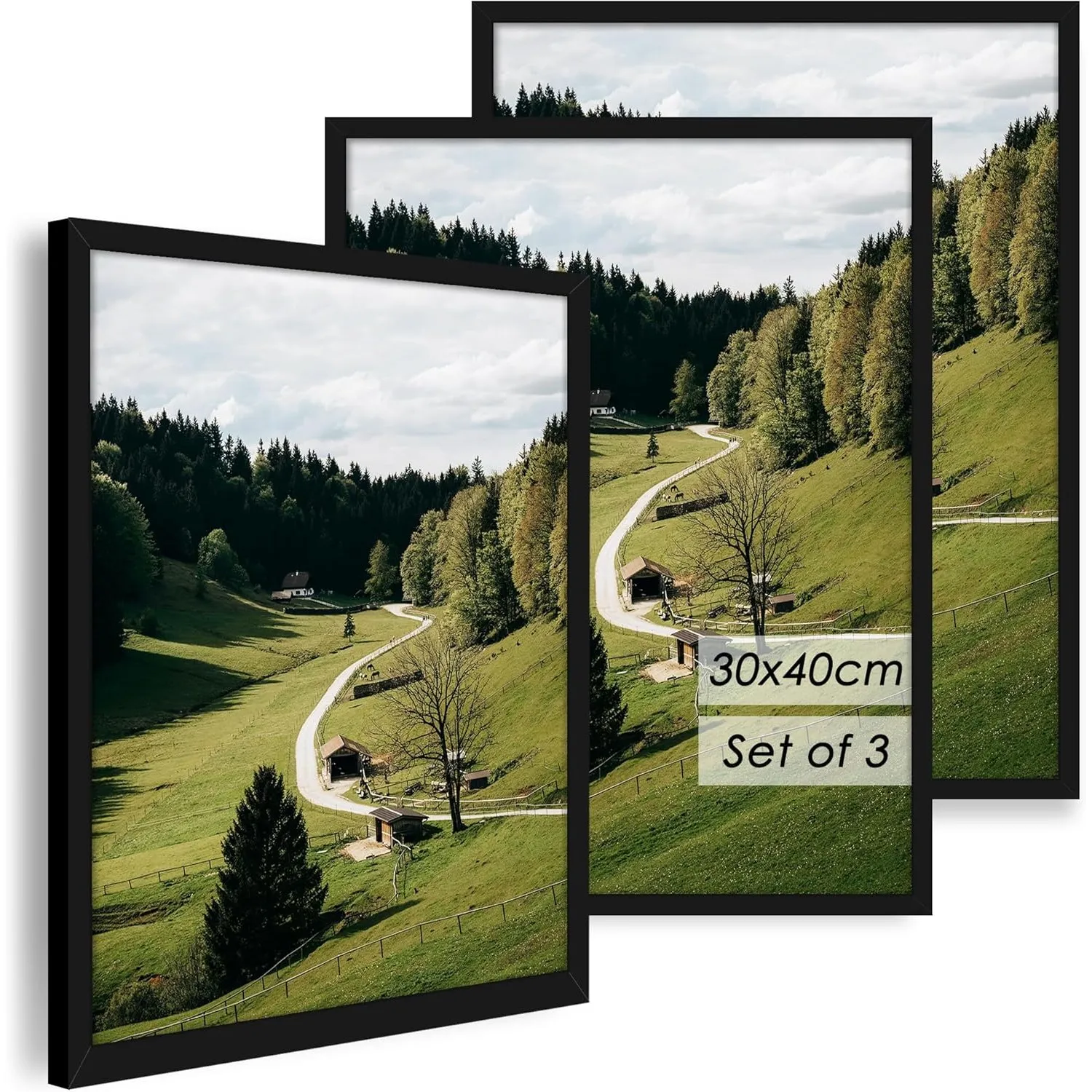 Bilderrahmen 30x40 cm 3er set, Schwarz Bilderrahmen 40x30 Hergestellt aus Holzwerkstoff, Rahmen 30x40 Ideal für Fotos, …