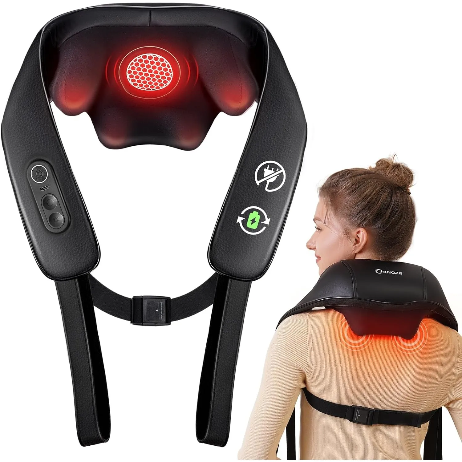 KNQZE® Shiatsu Massagegerät 4D, 2026 Kabellos Nackenmassagegerät mit Wärme